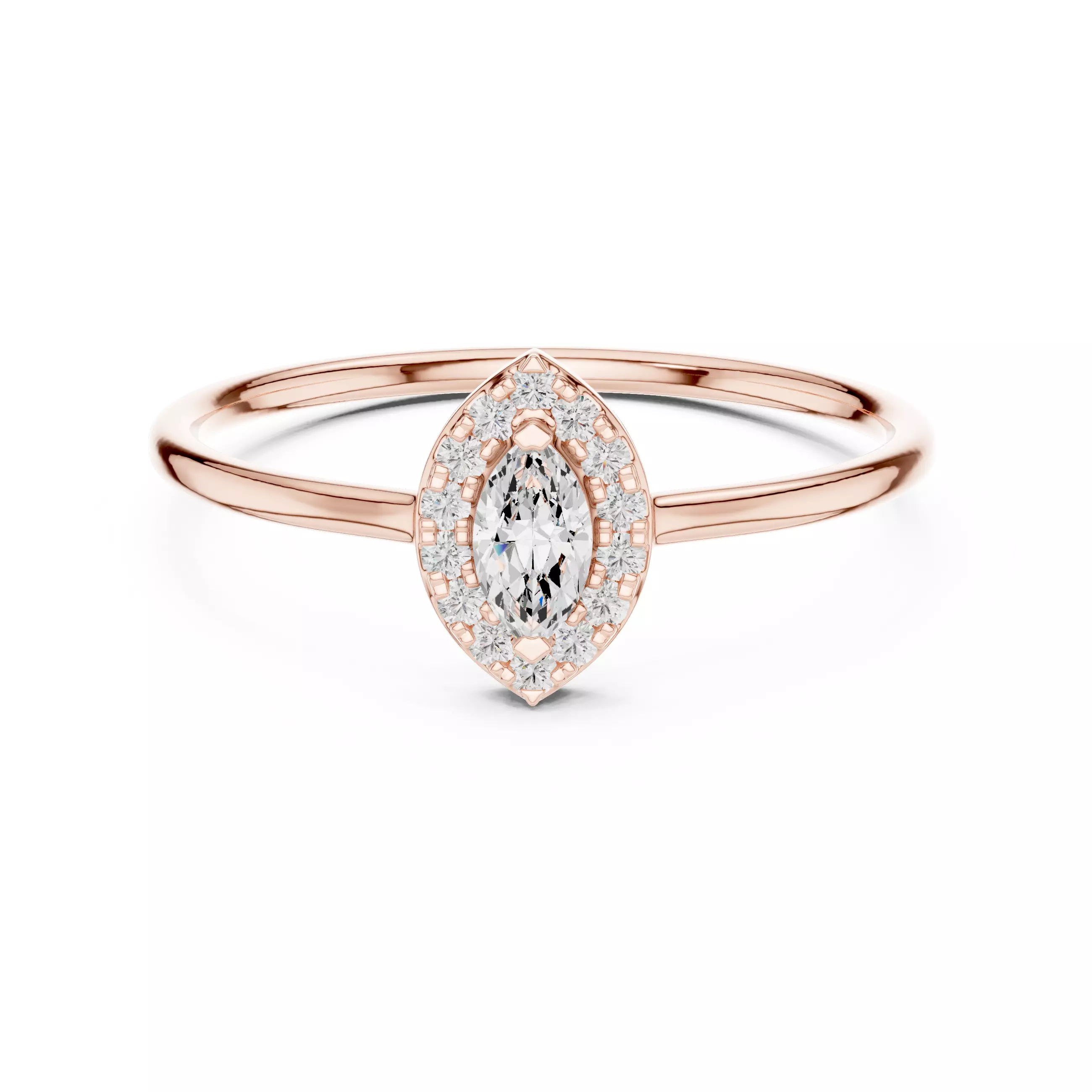 Marquise Cut Halo Diamond Engagement Wedding Ring 3DM STL Video 3D print model