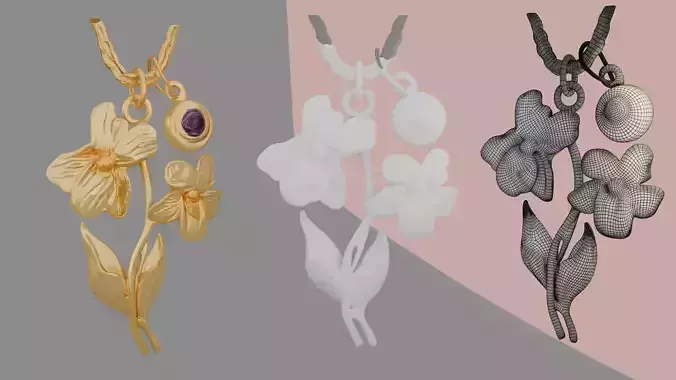 Elegant Gold Floral Pendant with Gem