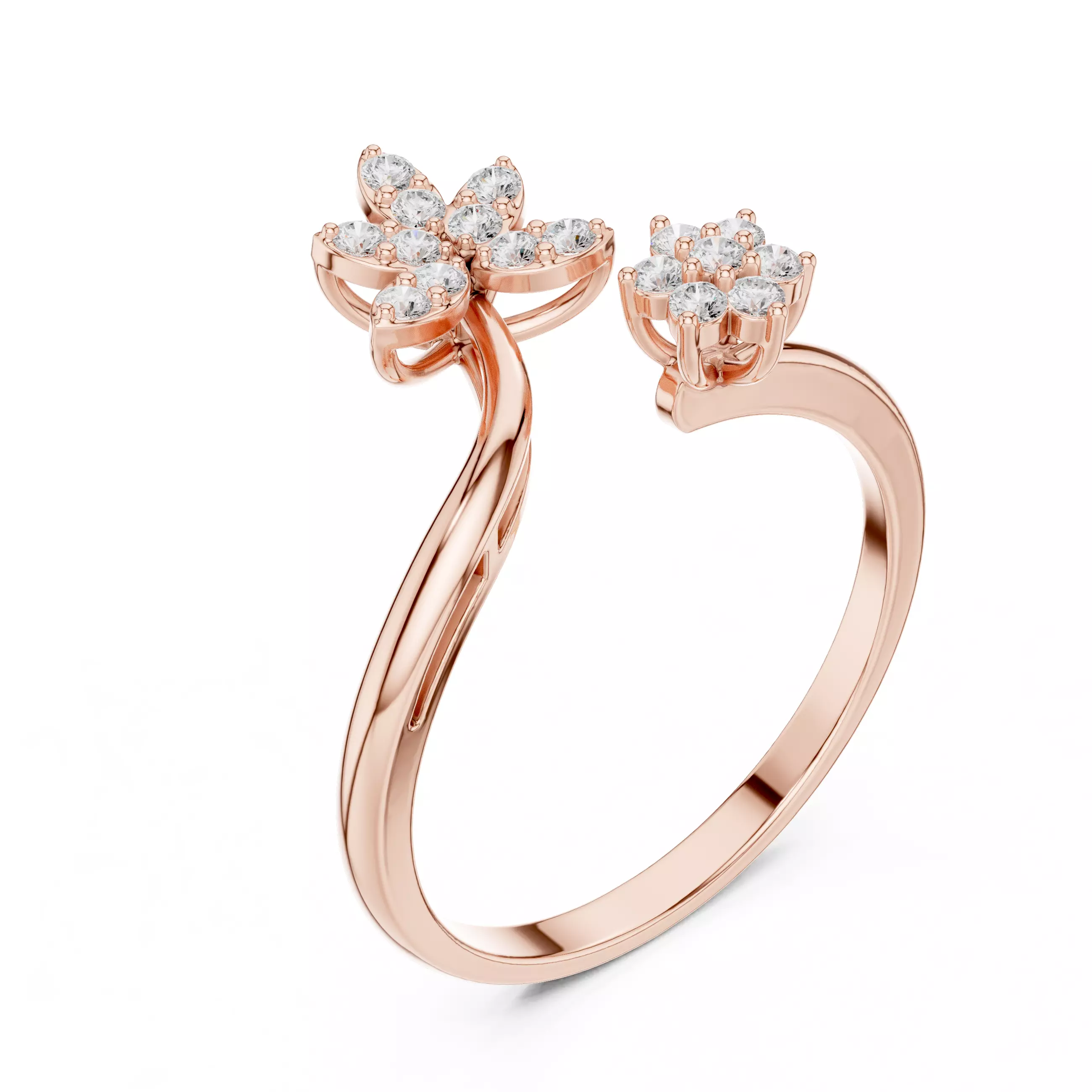 Round Cut Cluster Diamond Floral Wedding Ring 3DM STL Video 3D print model_4