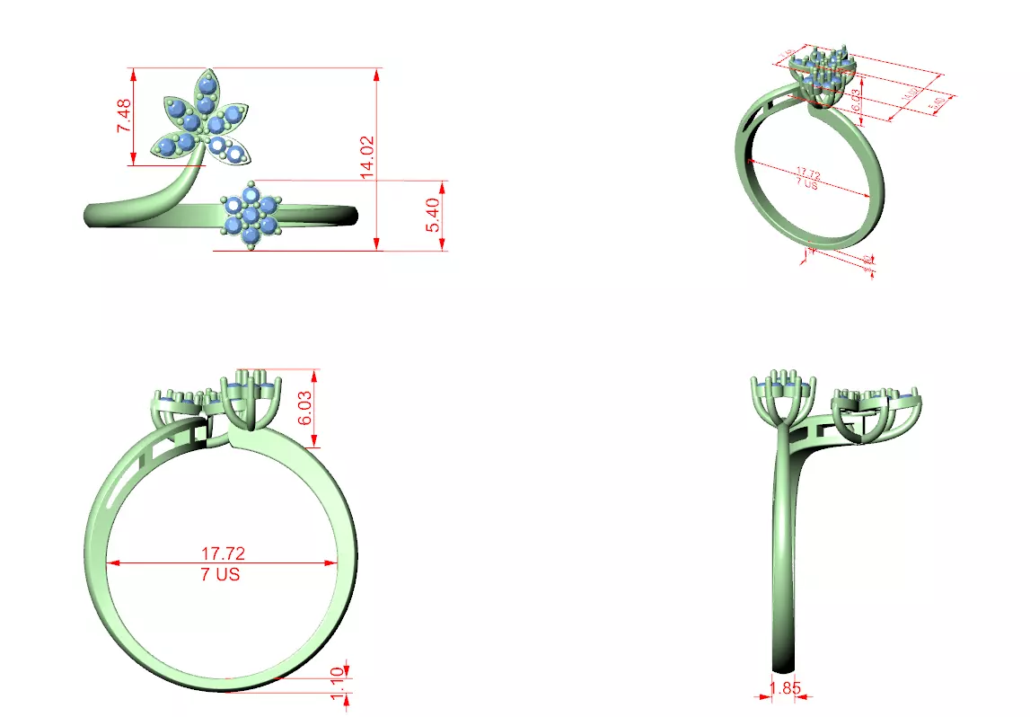 Round Cut Cluster Diamond Floral Wedding Ring 3DM STL Video 3D print model_12