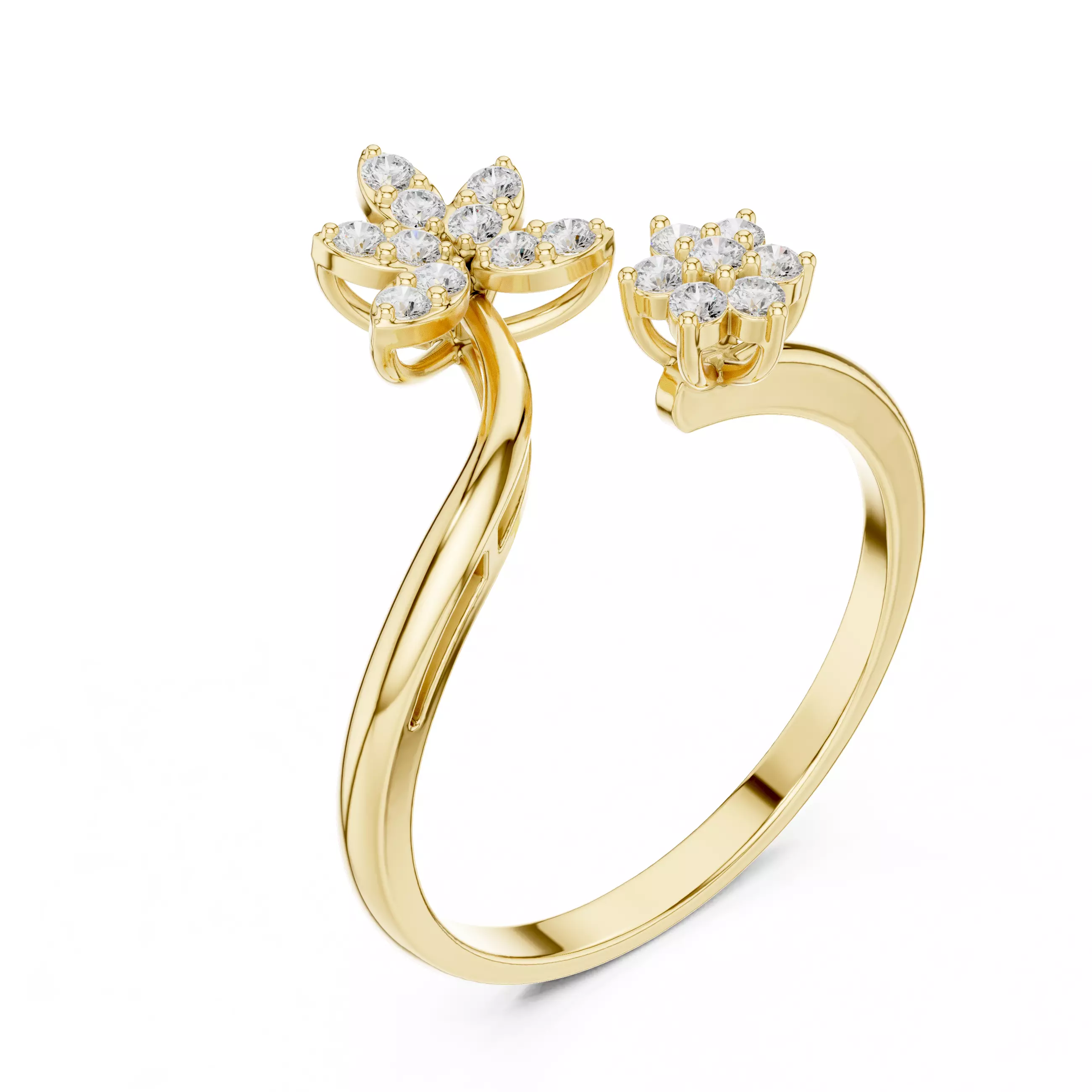 Round Cut Cluster Diamond Floral Wedding Ring 3DM STL Video 3D print model_7