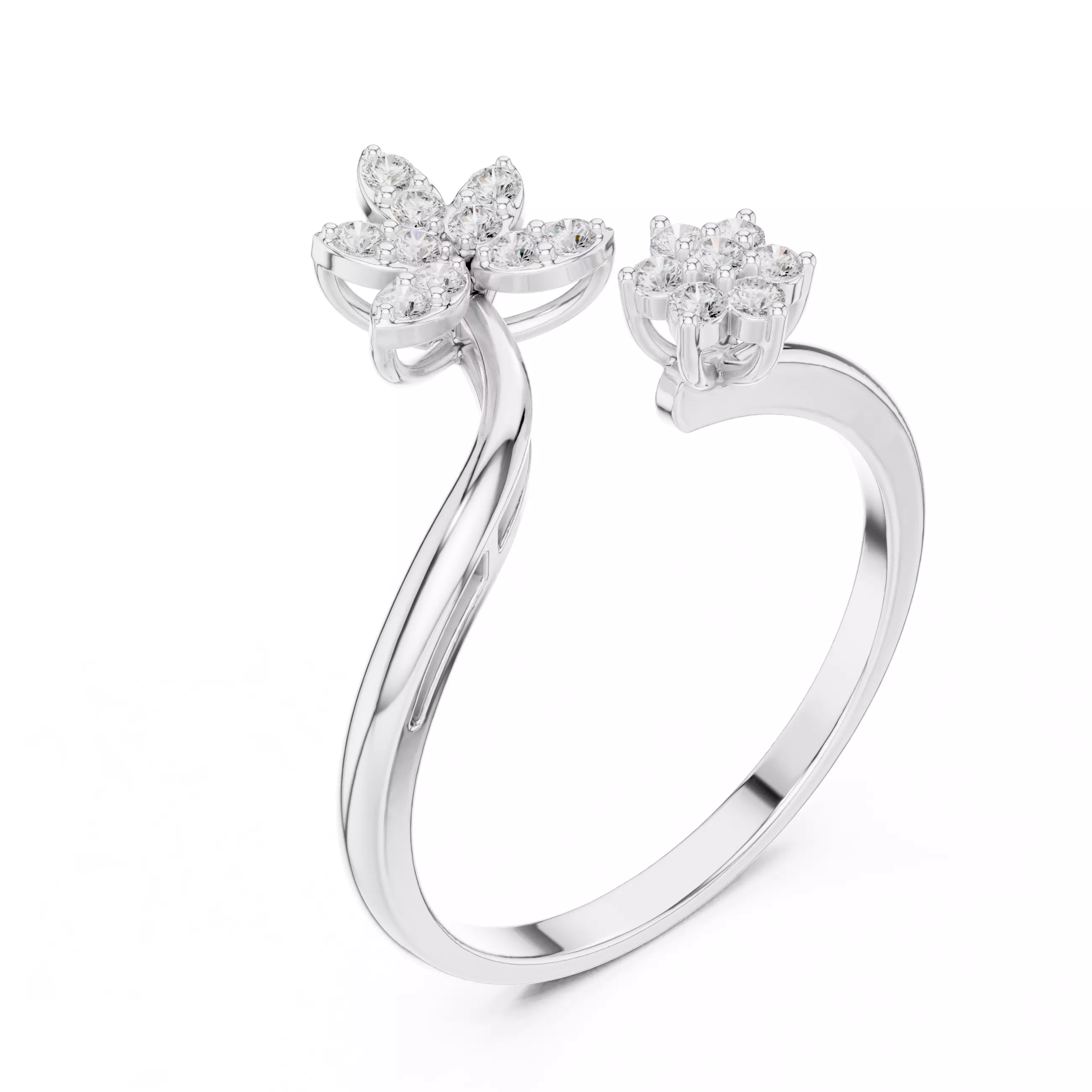 Round Cut Cluster Diamond Floral Wedding Ring 3DM STL Video 3D print model_10