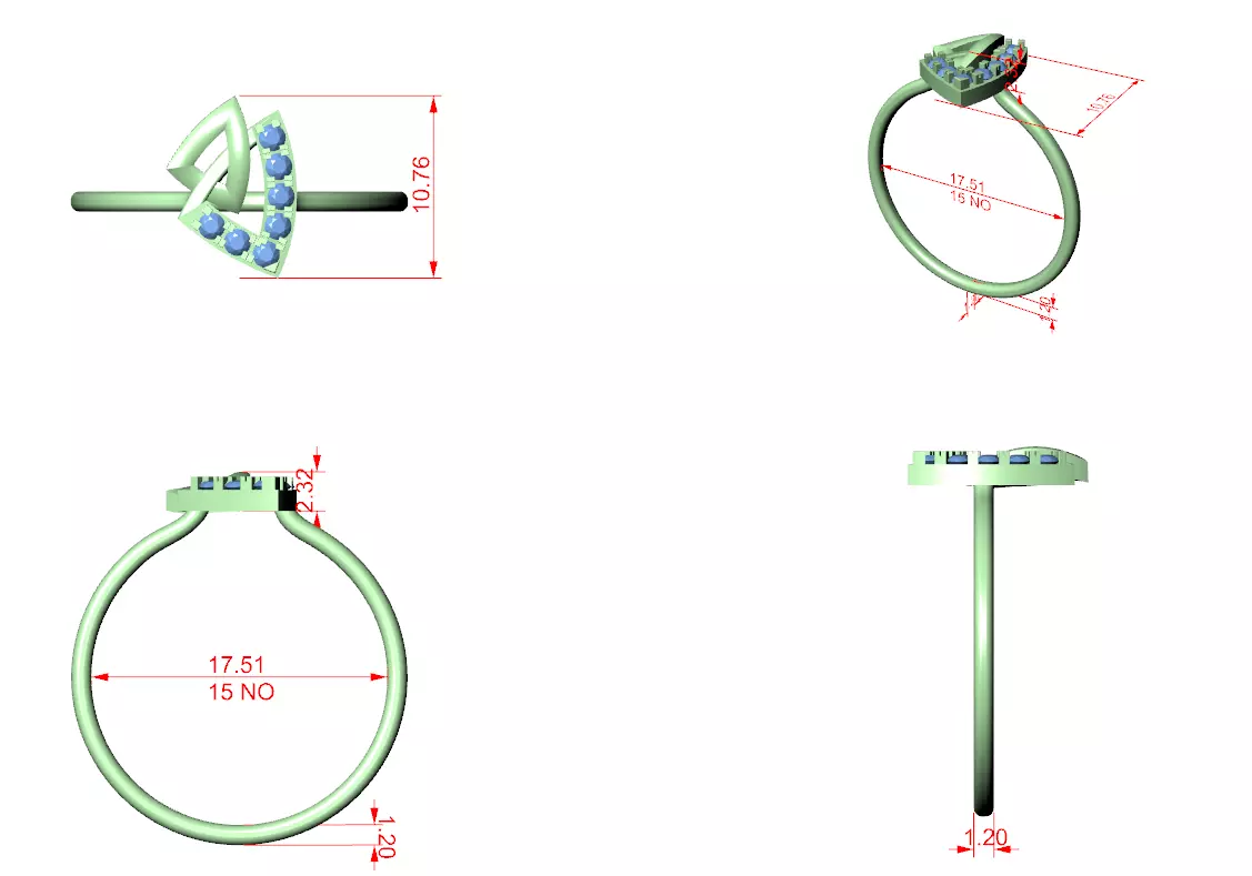 Round Cut Diamond Trillion Shape Engagement Ring 3DM STL Video 3D print model_12