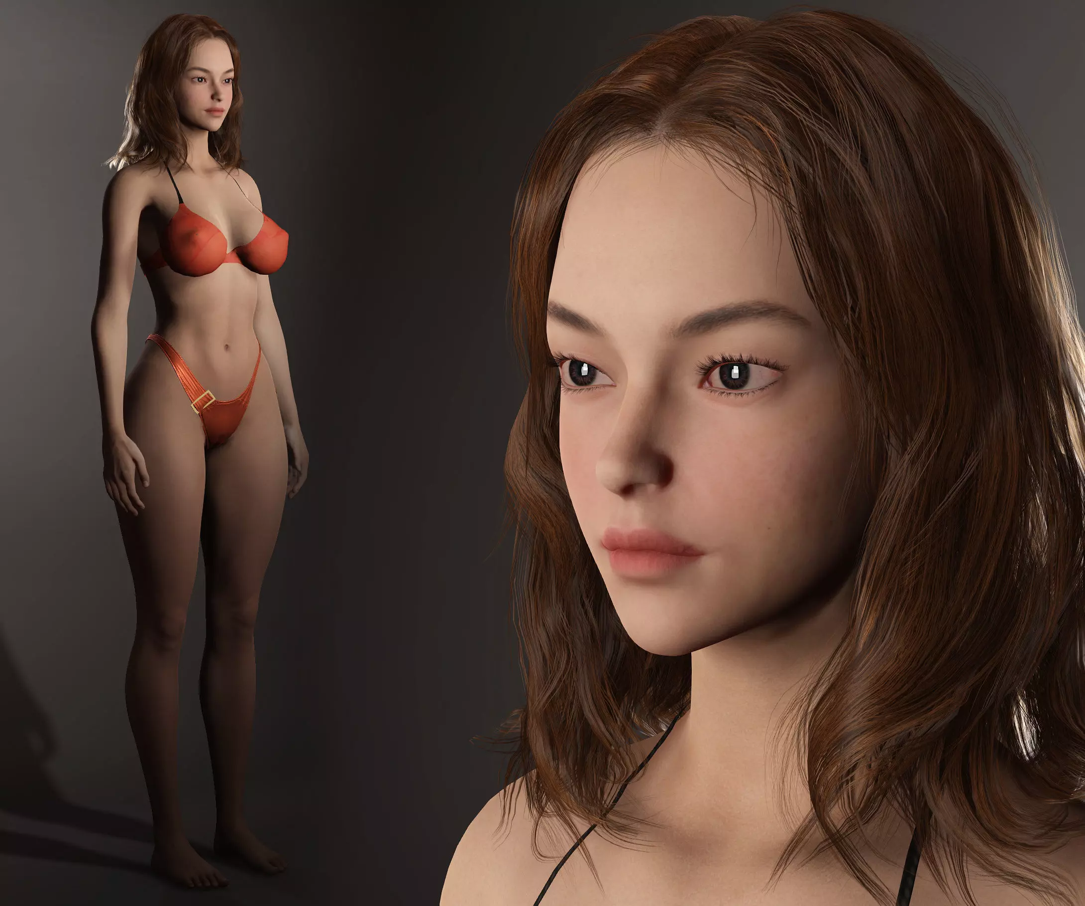 Female Character Rigged with Shape Keys And PBR Texturing 3D model_1