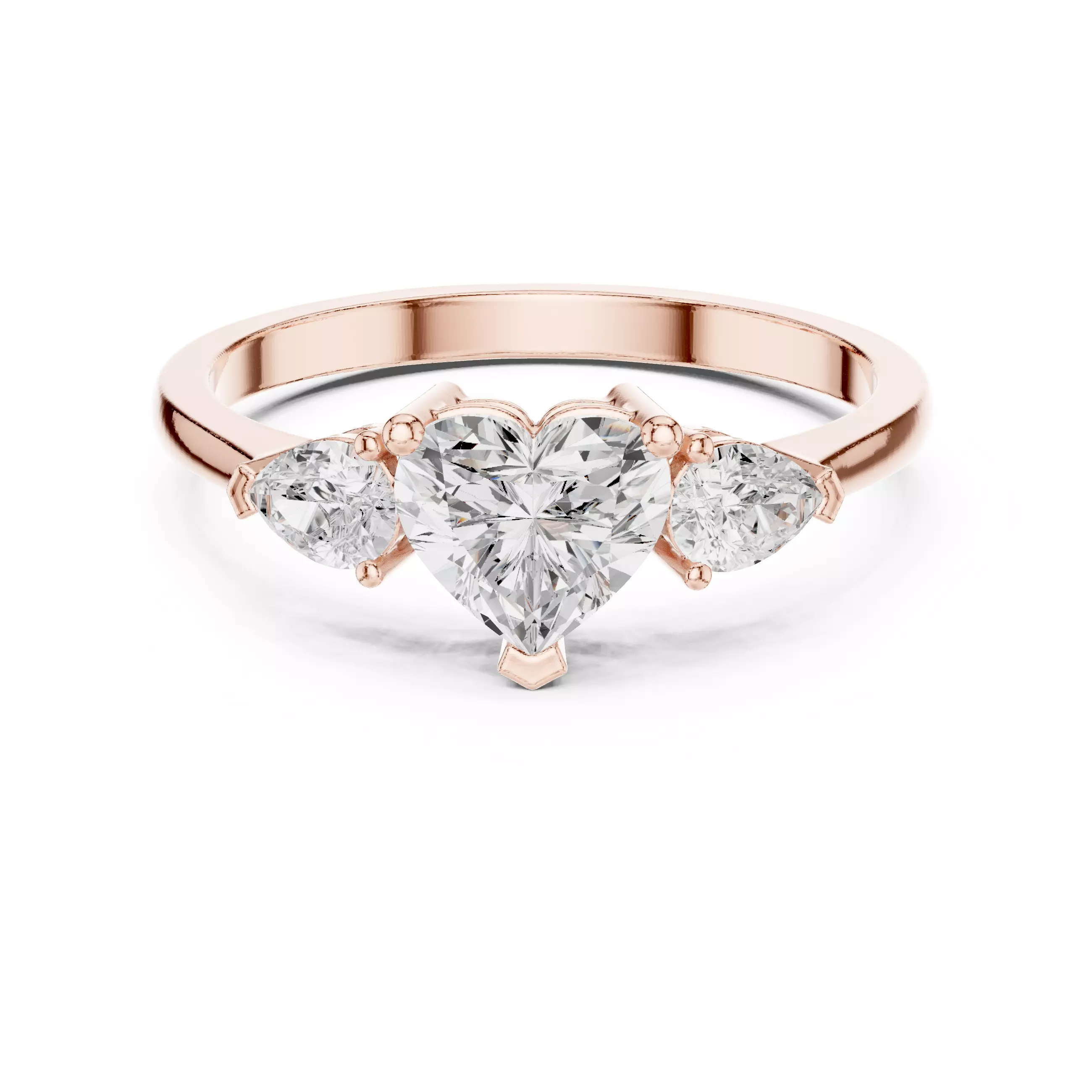 Three Stone Heart And Pear Cut Engagement Ring 3DM STL Video 3D print model_0