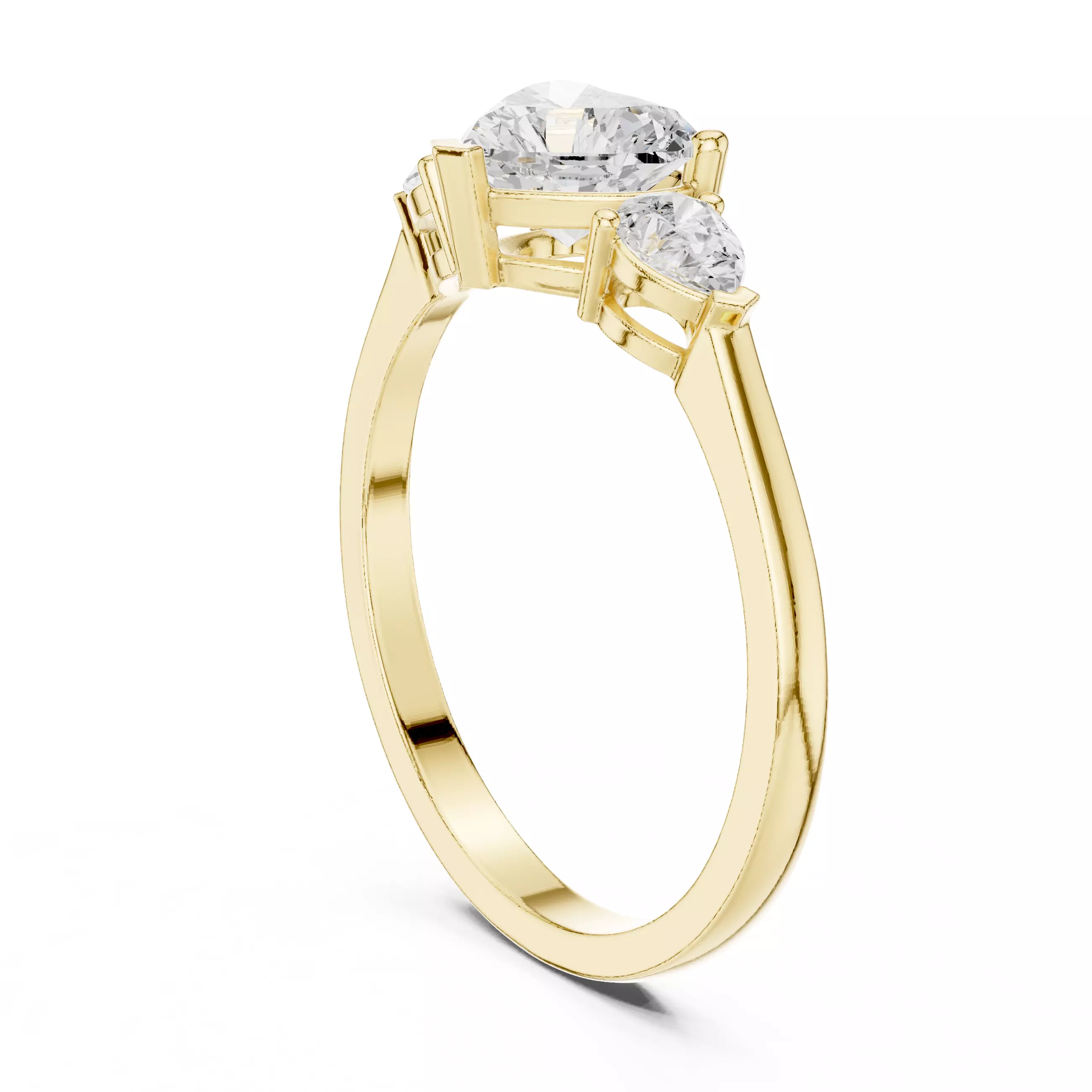 Three Stone Heart And Pear Cut Engagement Ring 3DM STL Video 3D print model_6