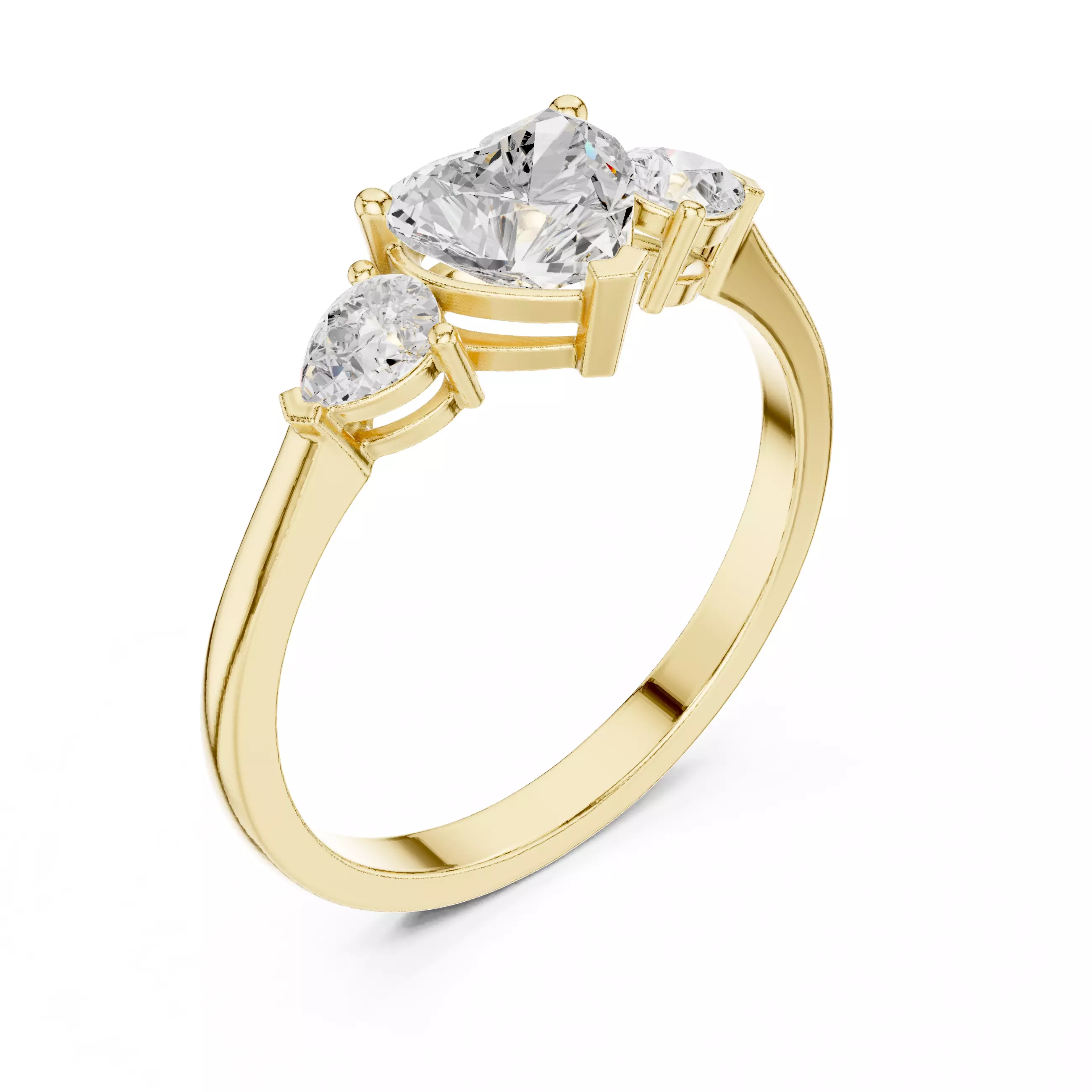 Three Stone Heart And Pear Cut Engagement Ring 3DM STL Video 3D print model_7