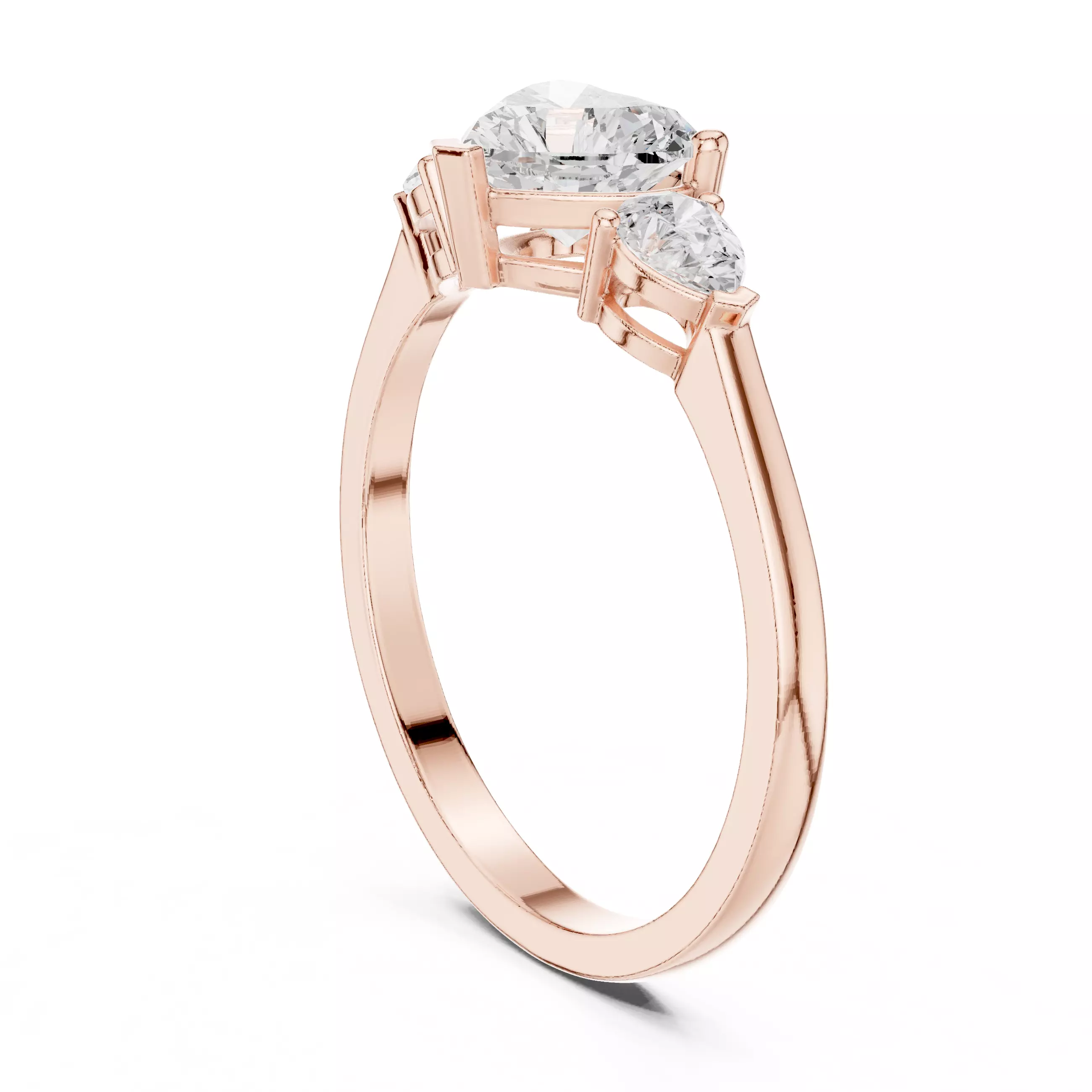 Three Stone Heart And Pear Cut Engagement Ring 3DM STL Video 3D print model_3