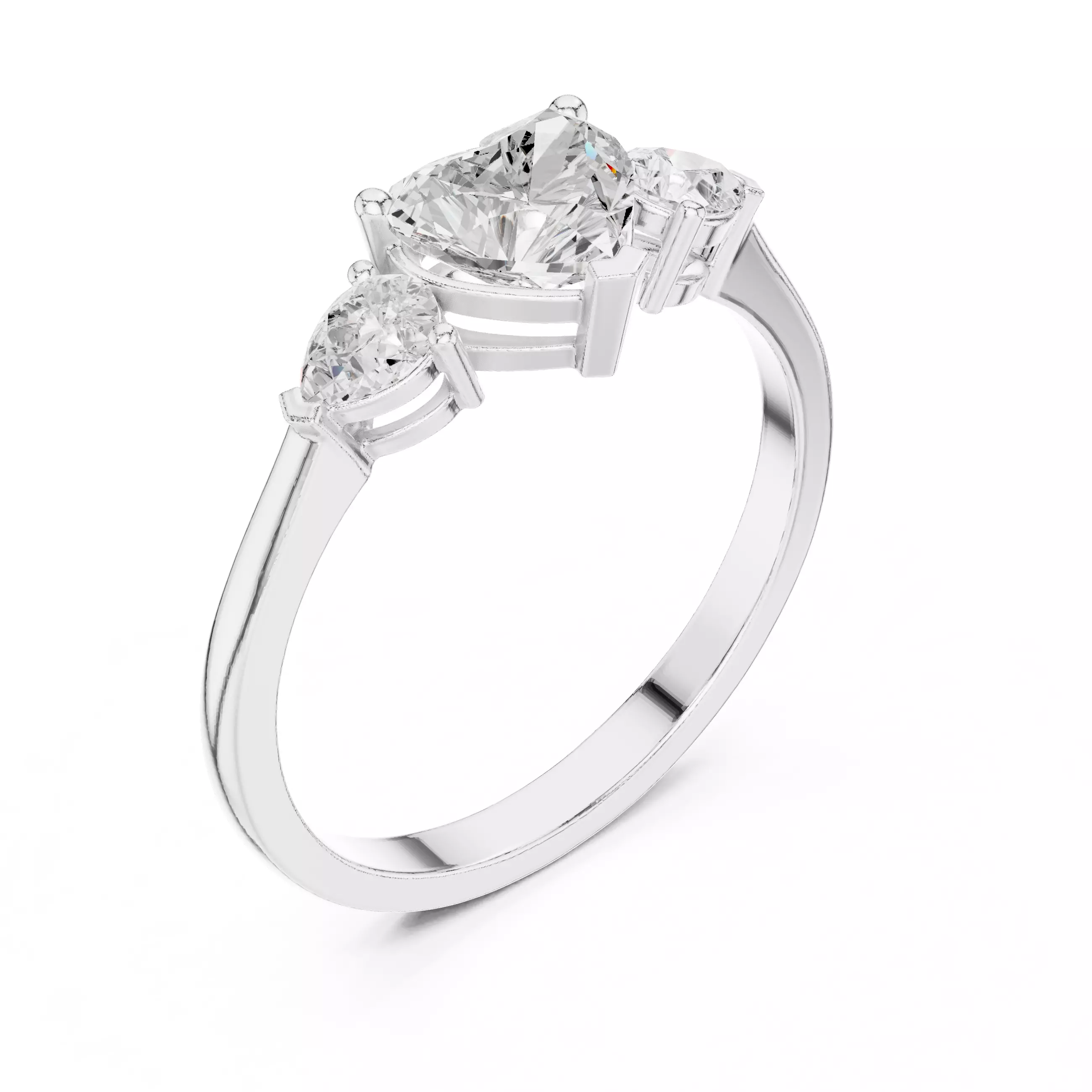 Three Stone Heart And Pear Cut Engagement Ring 3DM STL Video 3D print model_10