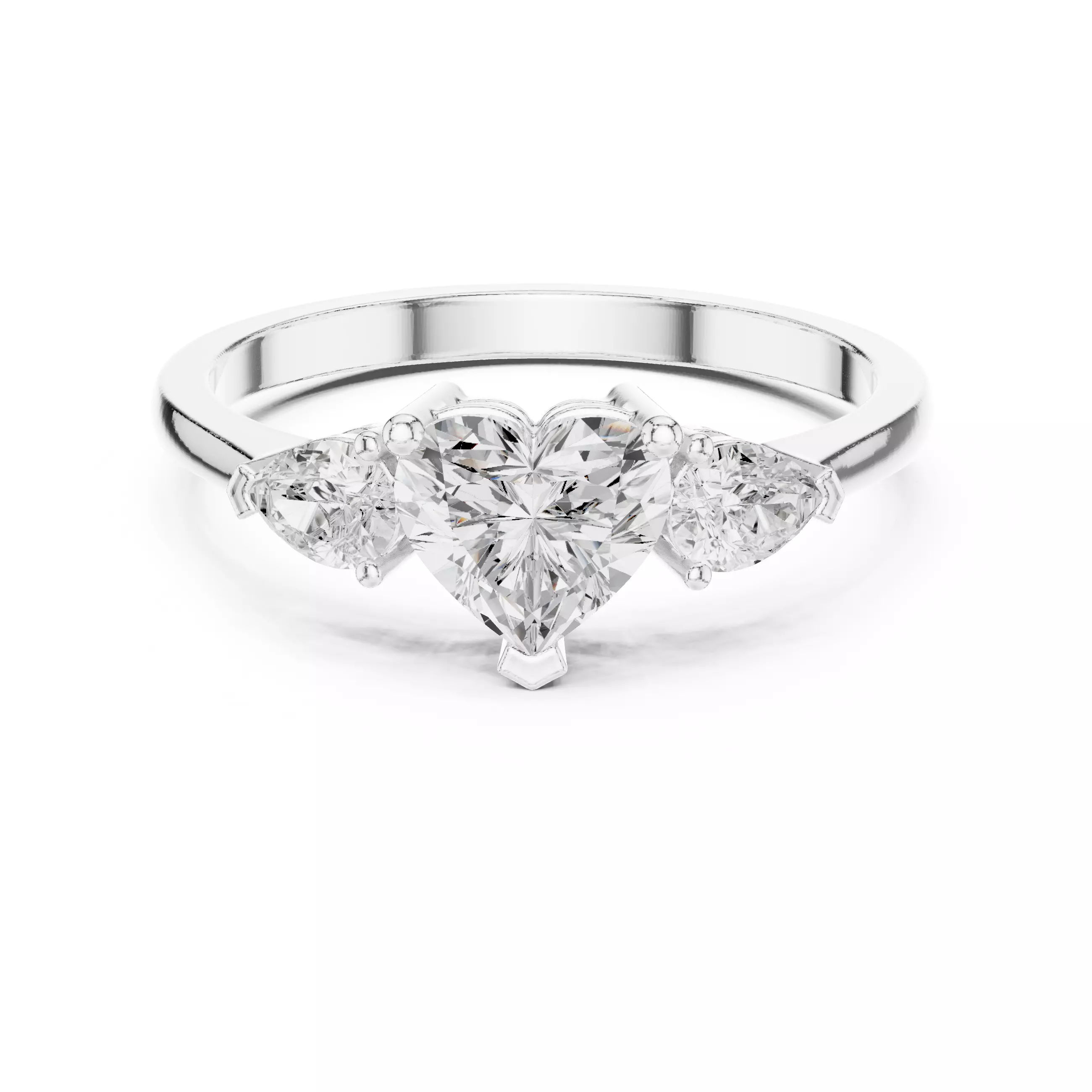 Three Stone Heart And Pear Cut Engagement Ring 3DM STL Video 3D print model_2