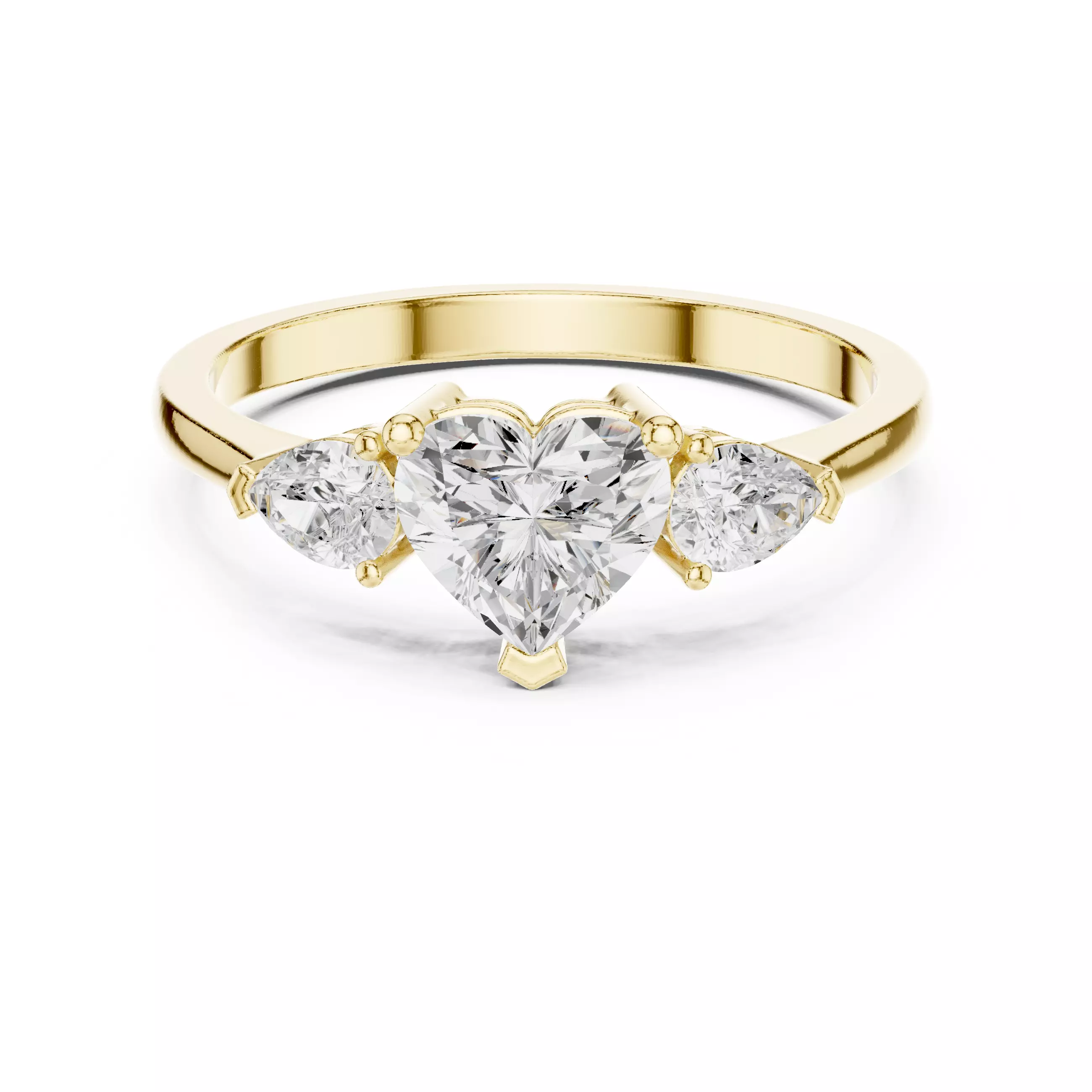 Three Stone Heart And Pear Cut Engagement Ring 3DM STL Video 3D print model_1