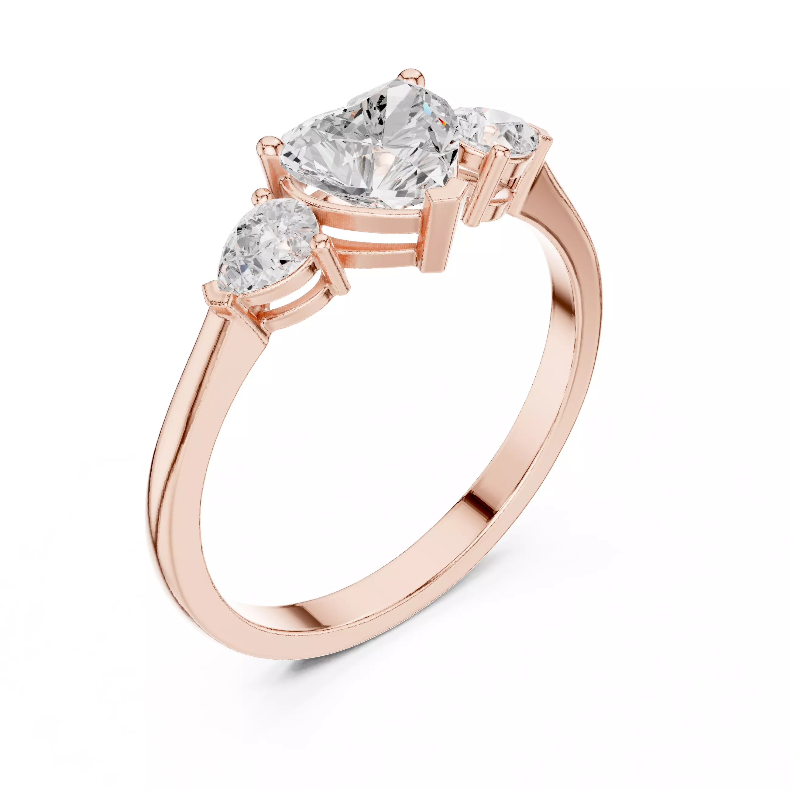 Three Stone Heart And Pear Cut Engagement Ring 3DM STL Video 3D print model_4