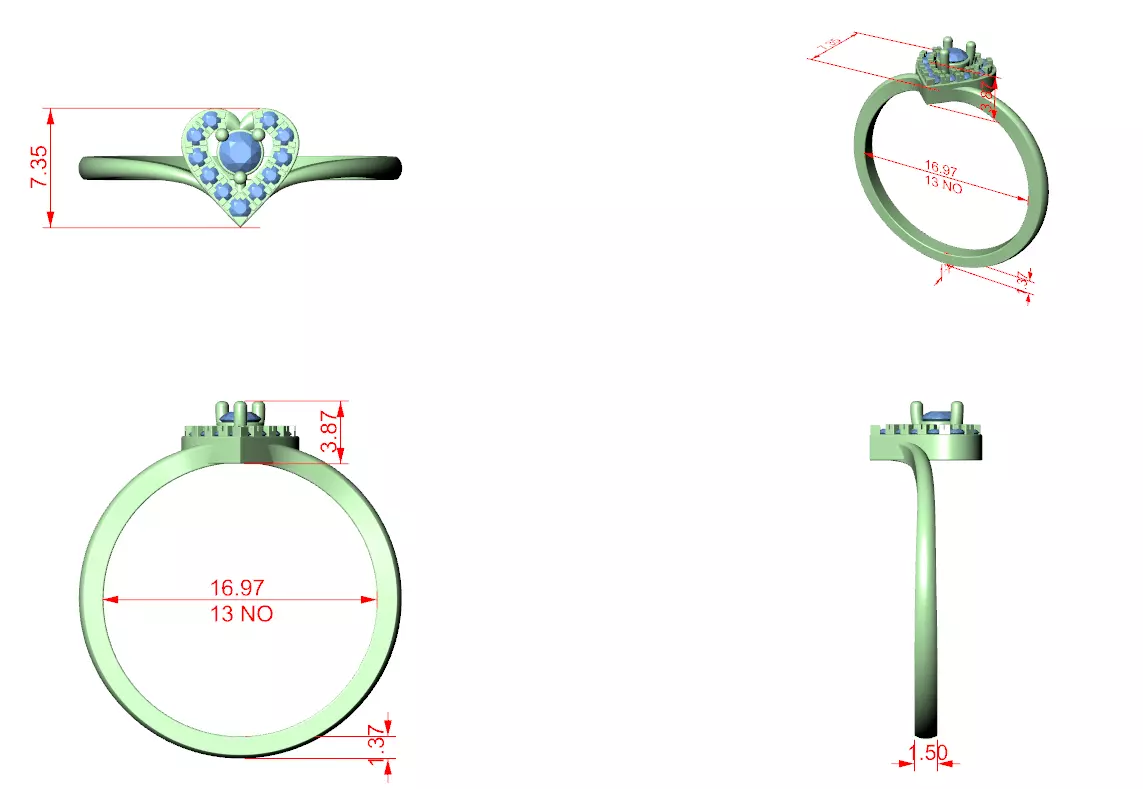 Chevron Curve Heart Shape Round Cut Wedding Ring 3DM STL Video 3D print model_12