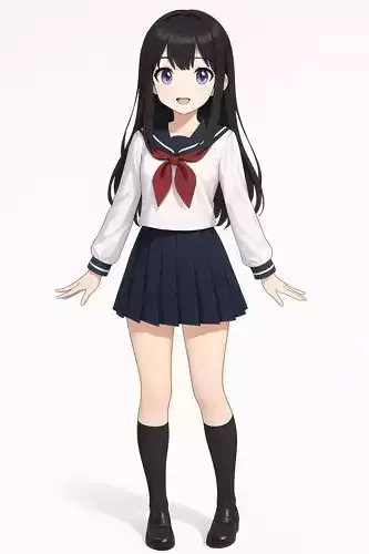 Anime Schoolgirl 3D Model Full Body OBJ STL GLB