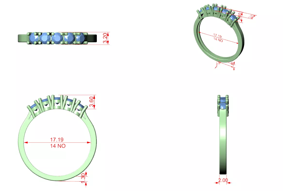 Five Round Diamond Engagement Wedding Band 3DM STL Video 3D print model_12