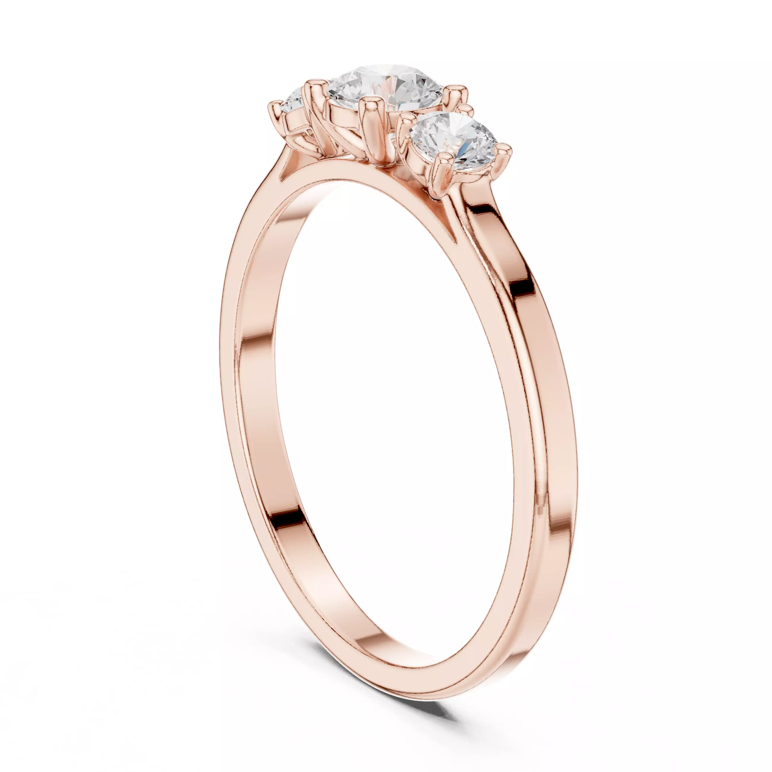 Three Stone Round Diamond Engagement Woman Ring 3DM STL Video 3D print model_3
