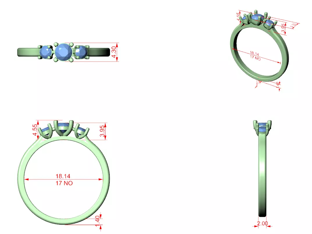 Three Stone Round Diamond Engagement Woman Ring 3DM STL Video 3D print model_12