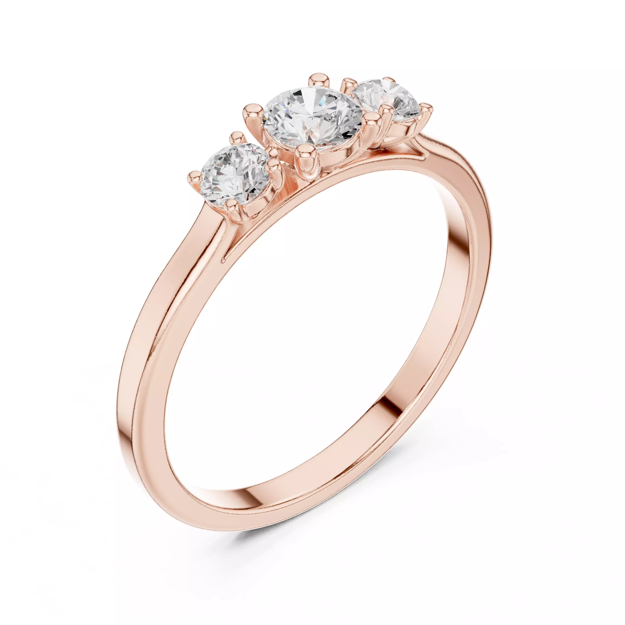Three Stone Round Diamond Engagement Woman Ring 3DM STL Video 3D print model_4