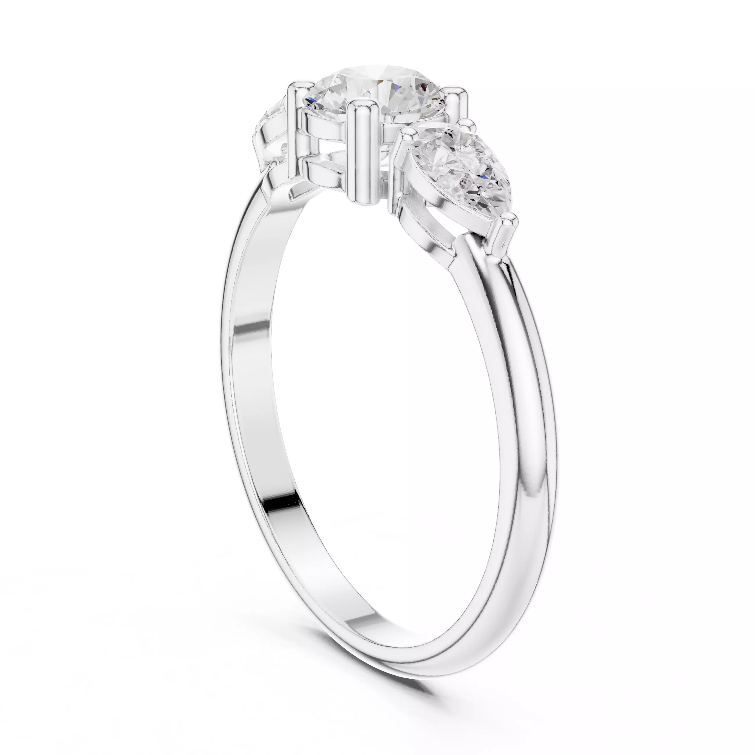 Three Stone Round and Pear Cut Engagement Ring 3DM STL Video 3D print model_9