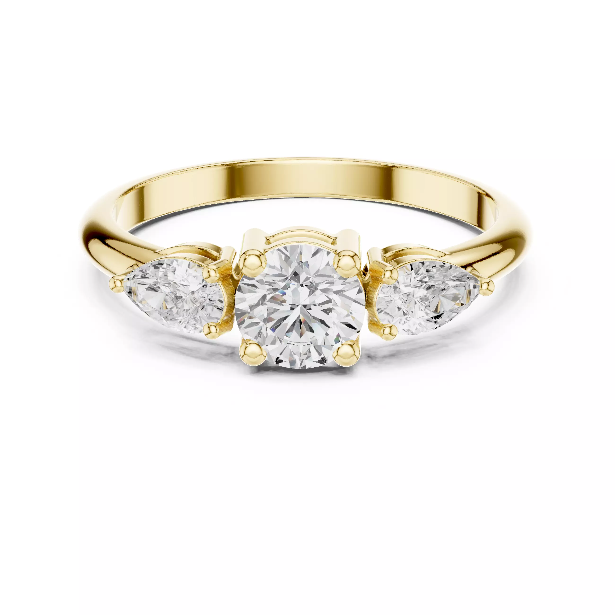 Three Stone Round and Pear Cut Engagement Ring 3DM STL Video 3D print model_1