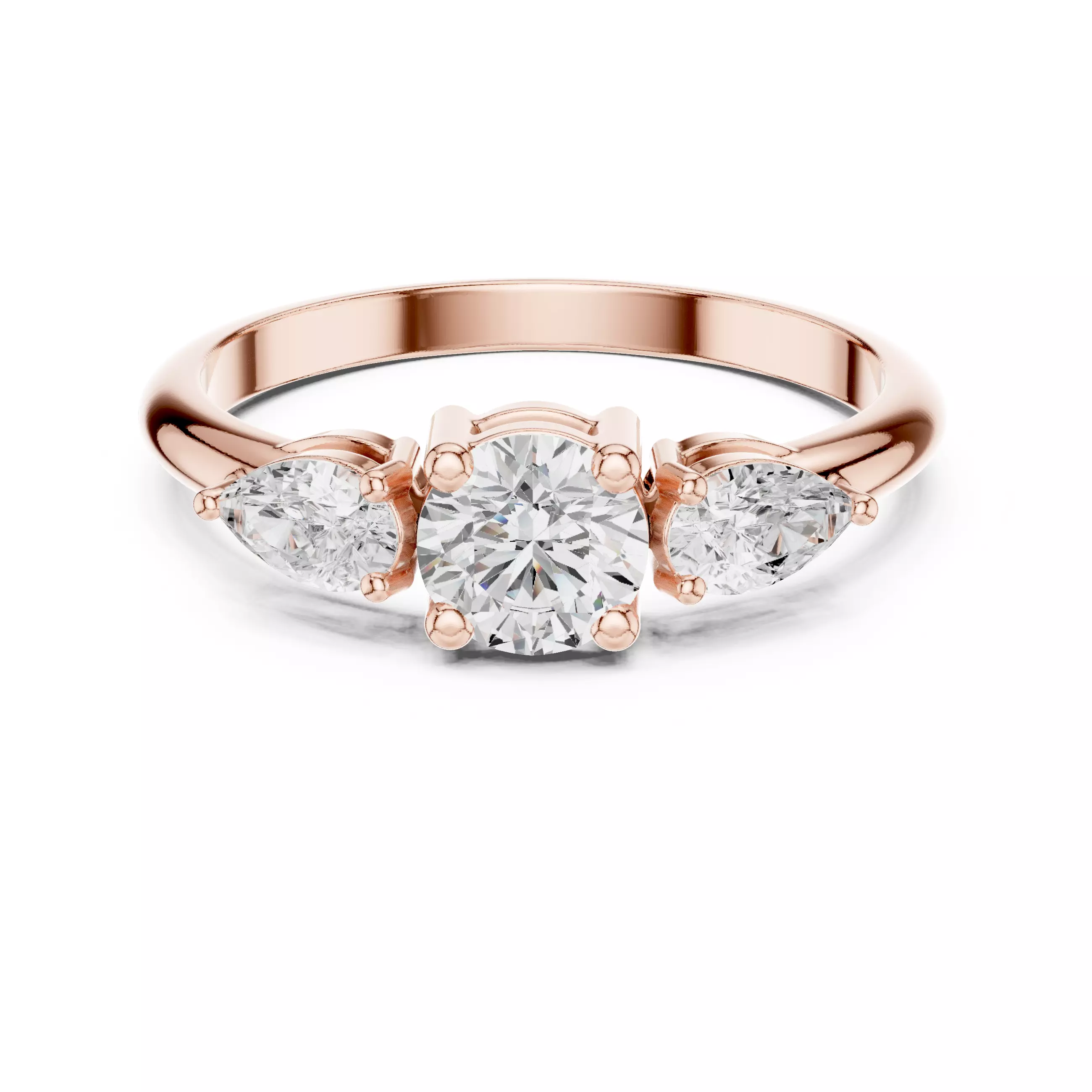 Three Stone Round and Pear Cut Engagement Ring 3DM STL Video 3D print model_0