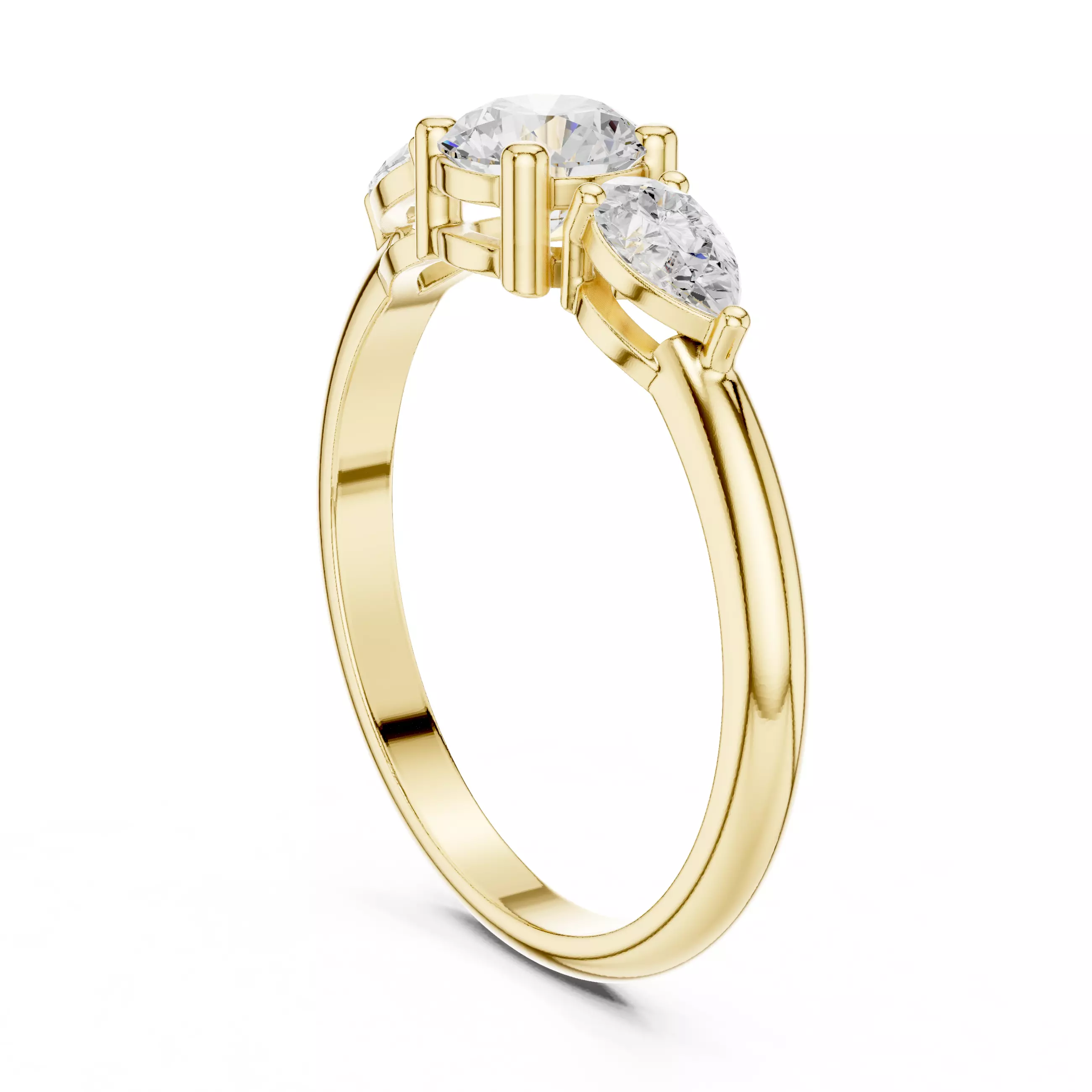 Three Stone Round and Pear Cut Engagement Ring 3DM STL Video 3D print model_6