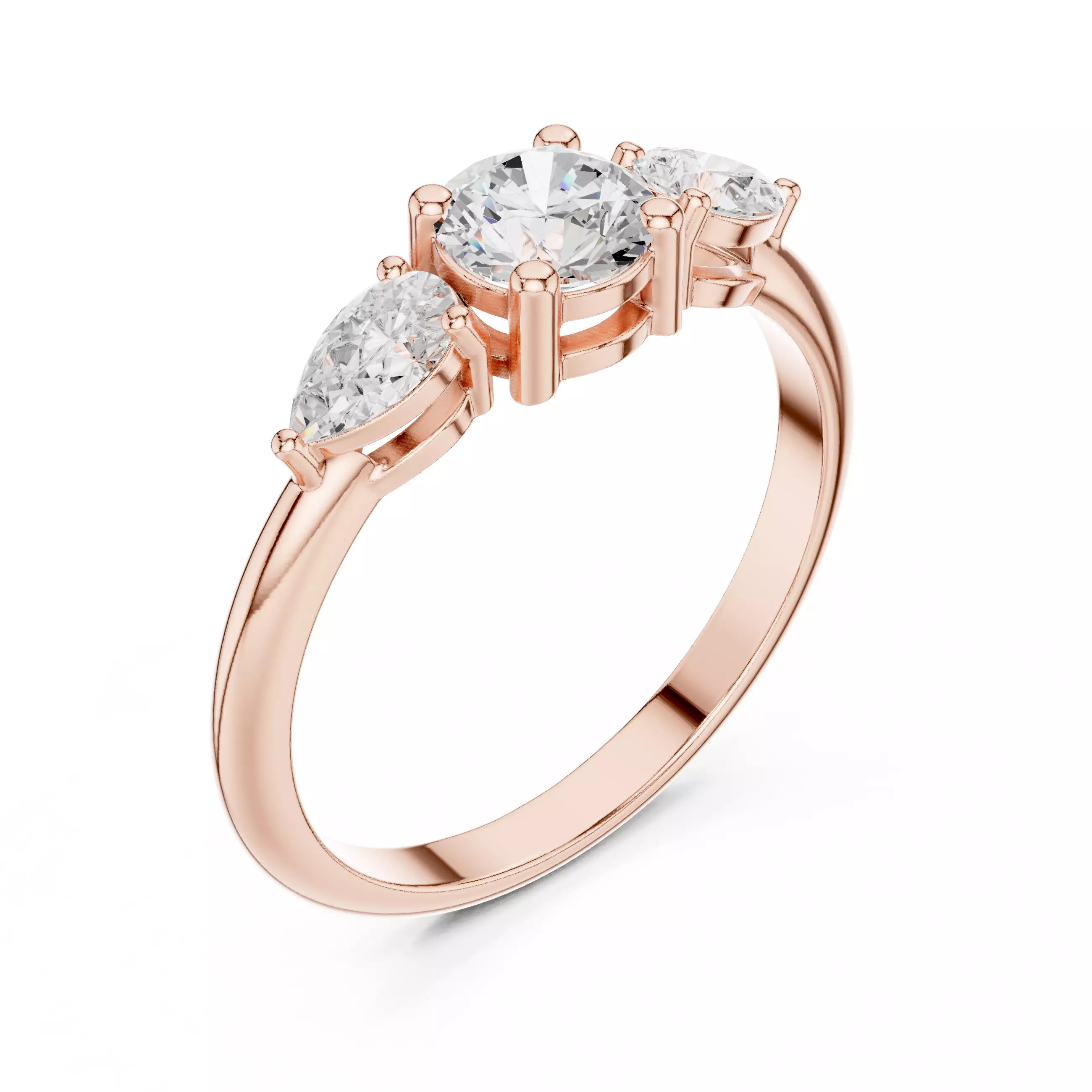 Three Stone Round and Pear Cut Engagement Ring 3DM STL Video 3D print model_4