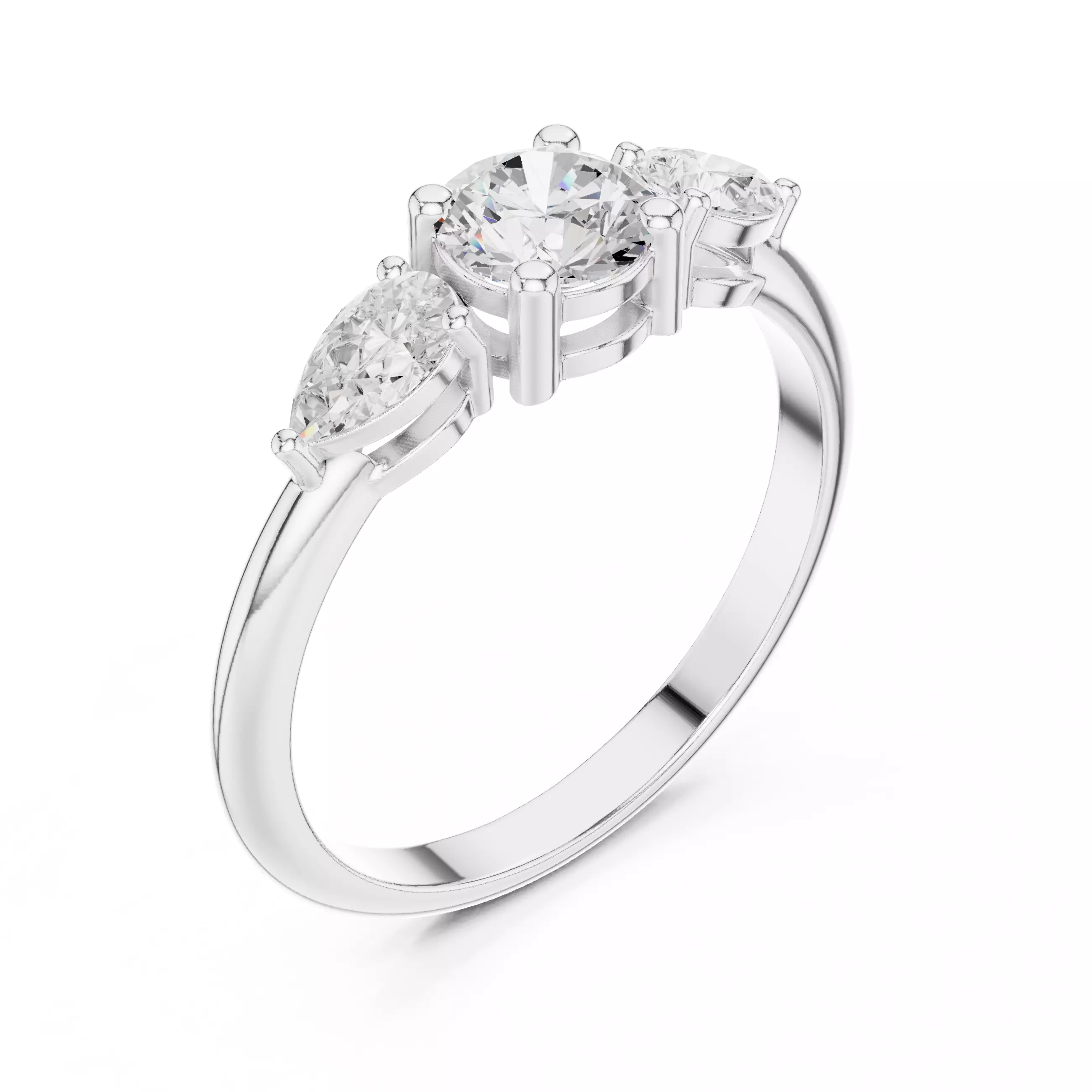 Three Stone Round and Pear Cut Engagement Ring 3DM STL Video 3D print model_10