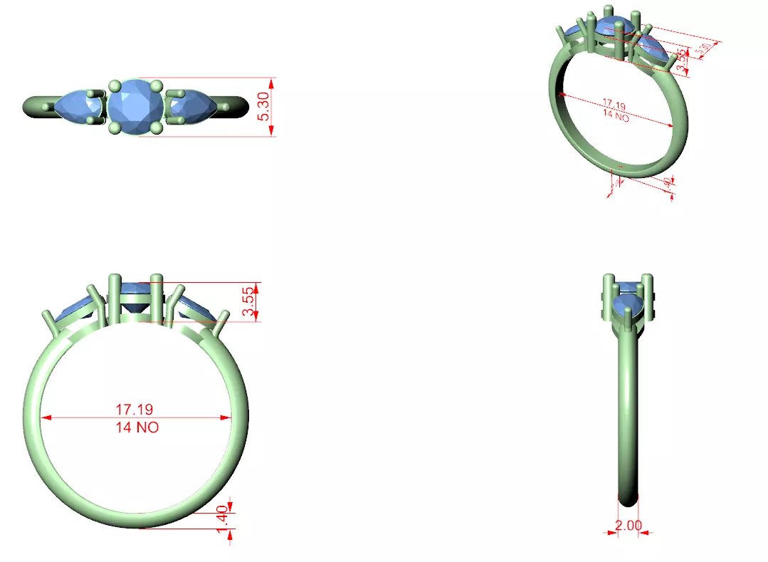 Three Stone Round and Pear Cut Engagement Ring 3DM STL Video 3D print model_12