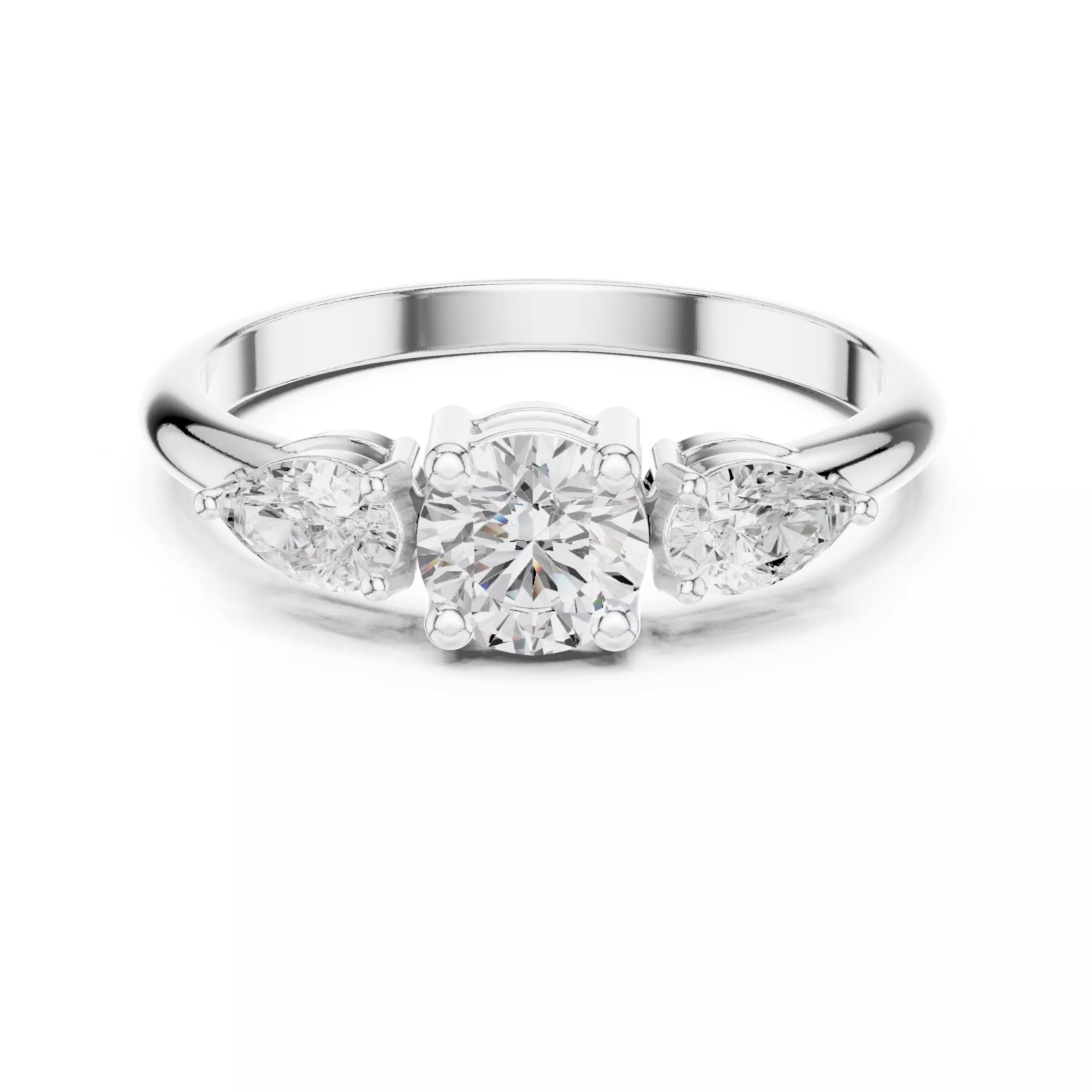 Three Stone Round and Pear Cut Engagement Ring 3DM STL Video 3D print model_2