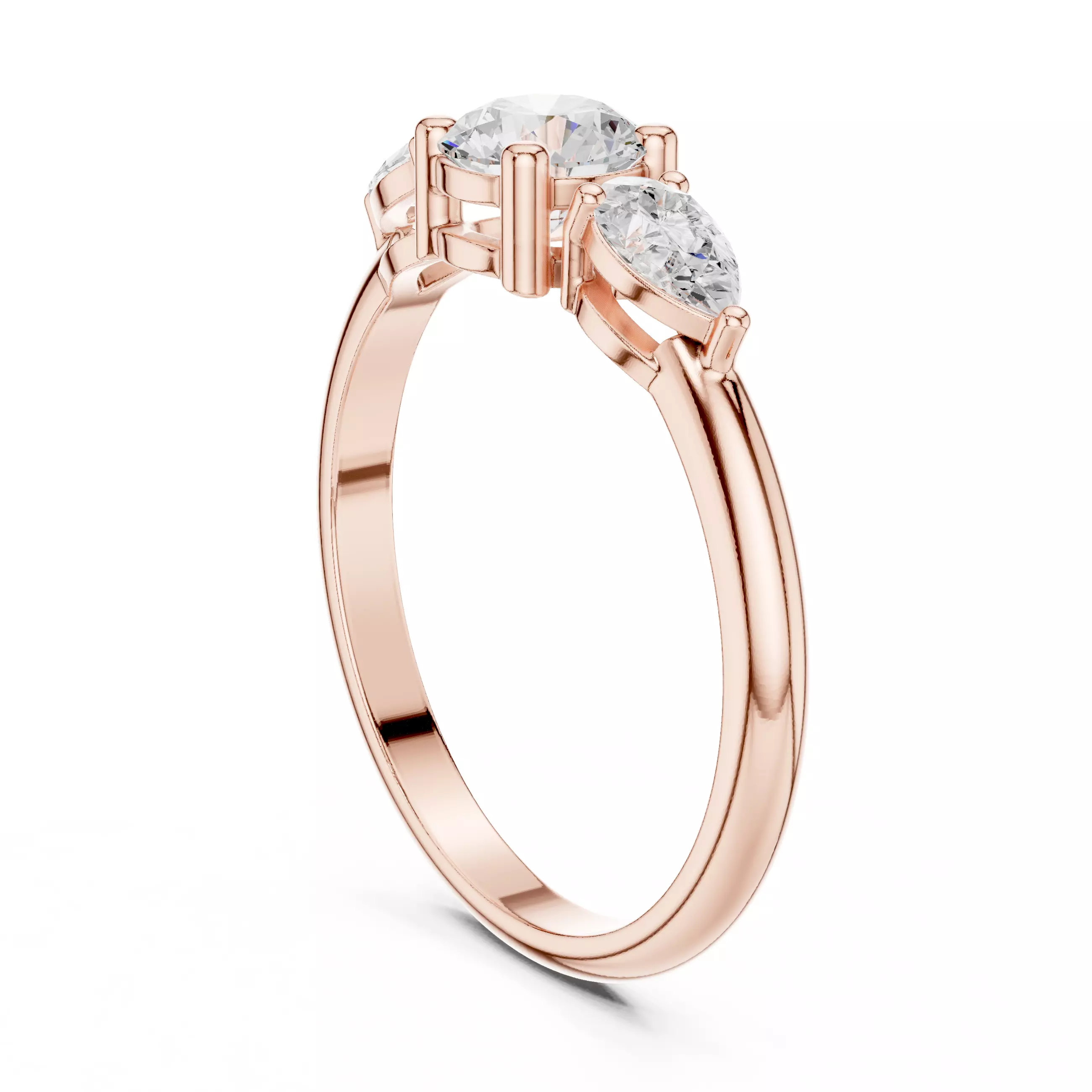 Three Stone Round and Pear Cut Engagement Ring 3DM STL Video 3D print model_3