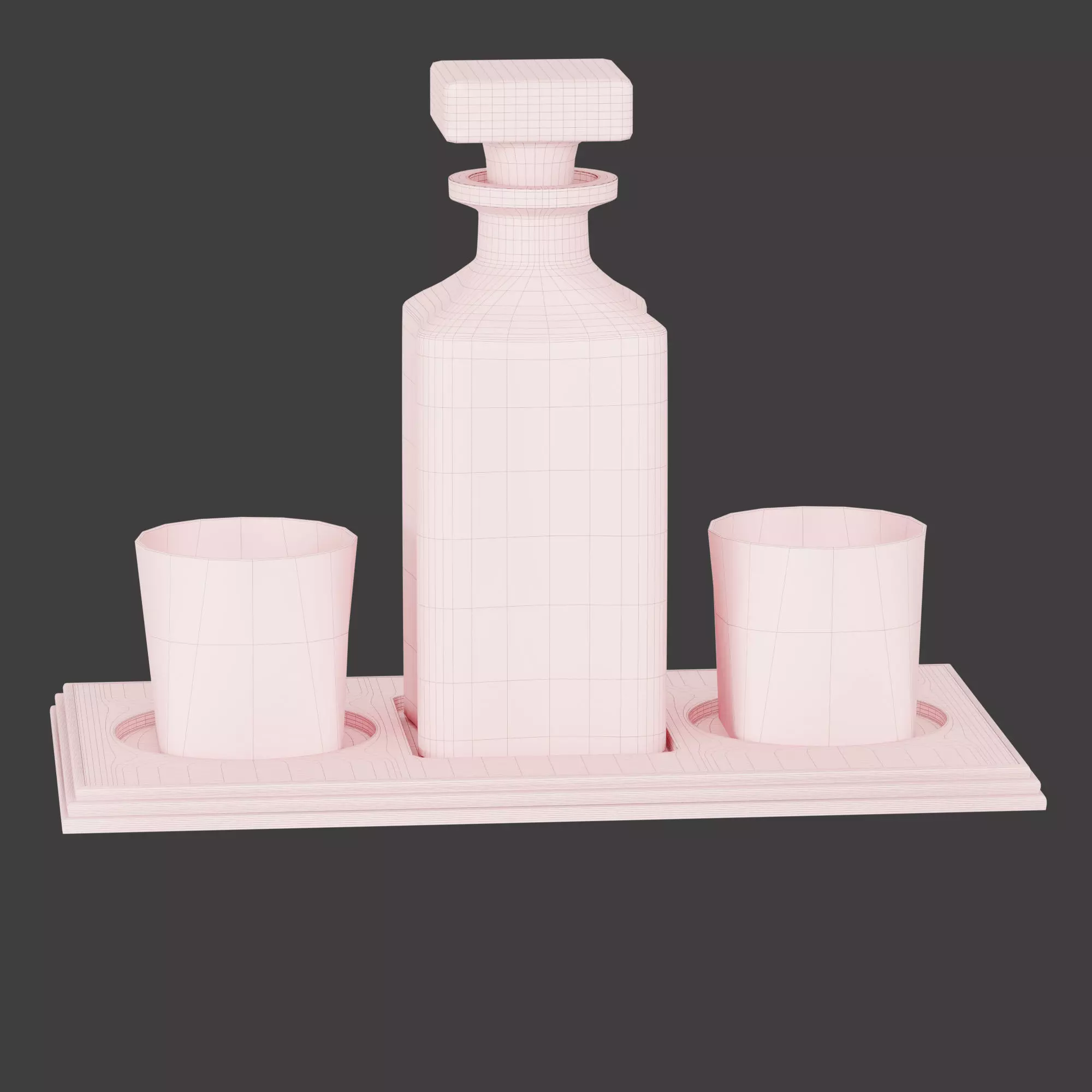 N10 Elegant Whiskey Decanter Set with Glasses on Black Tray 3D model_5