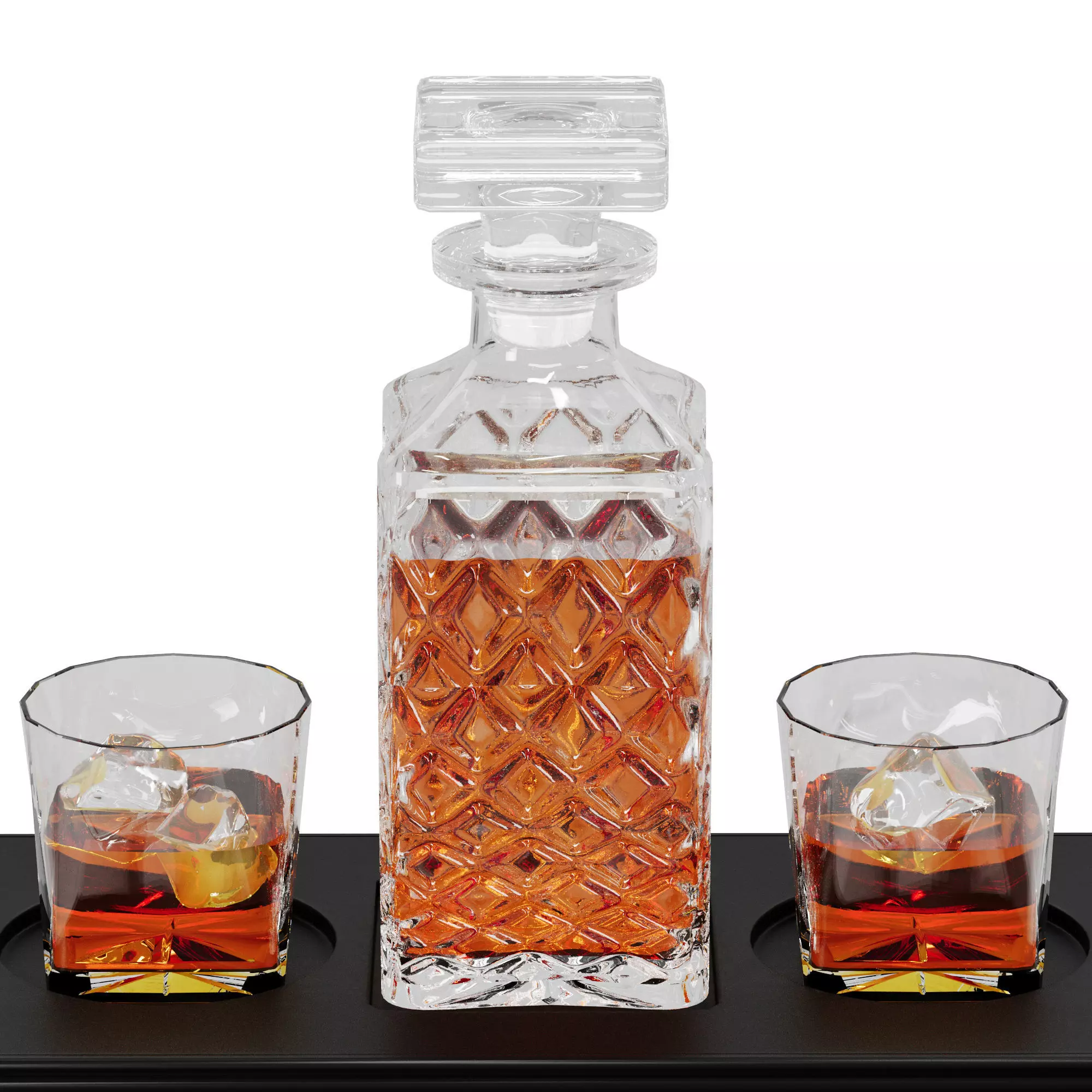 N10 Elegant Whiskey Decanter Set with Glasses on Black Tray 3D model_4
