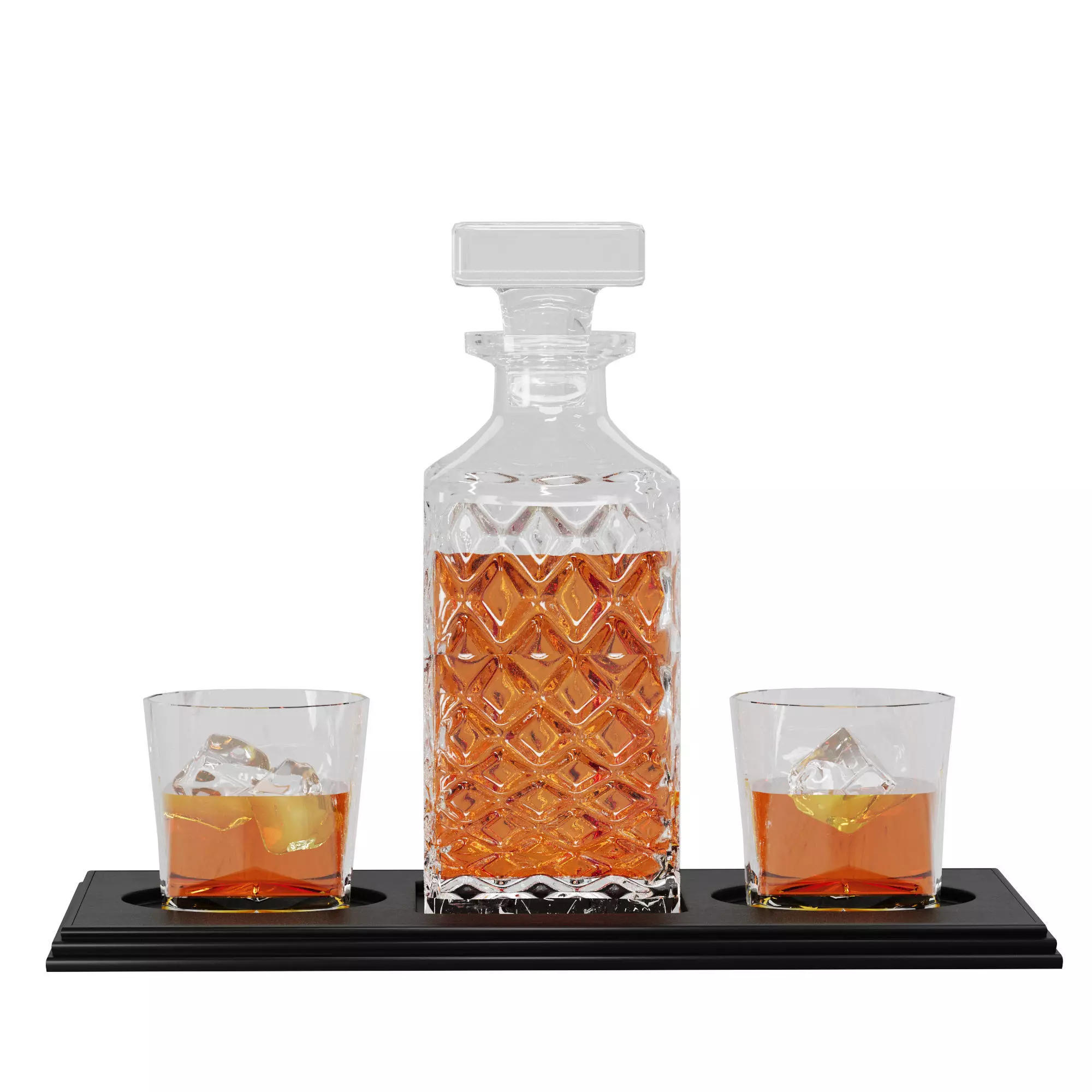 N10 Elegant Whiskey Decanter Set with Glasses on Black Tray 3D model_1