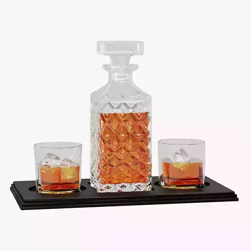N10 Elegant Whiskey Decanter Set with Glasses on Black Tray  3D model