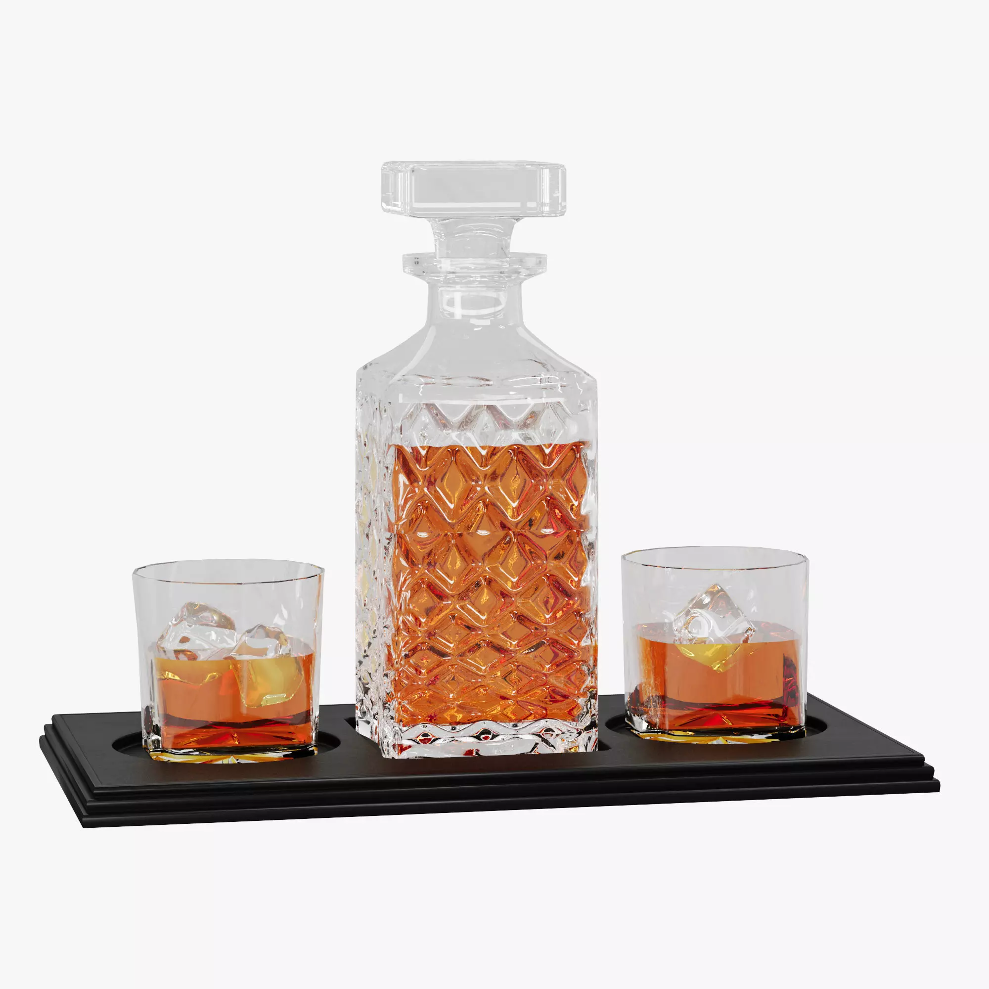 N10 Elegant Whiskey Decanter Set with Glasses on Black Tray 3D model_0