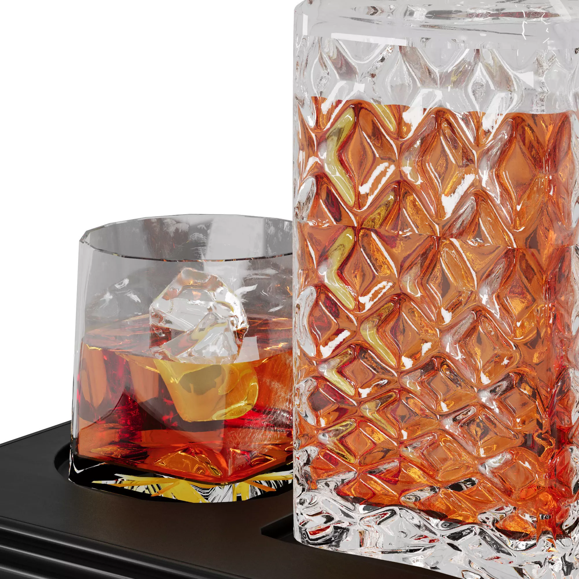 N10 Elegant Whiskey Decanter Set with Glasses on Black Tray 3D model_2