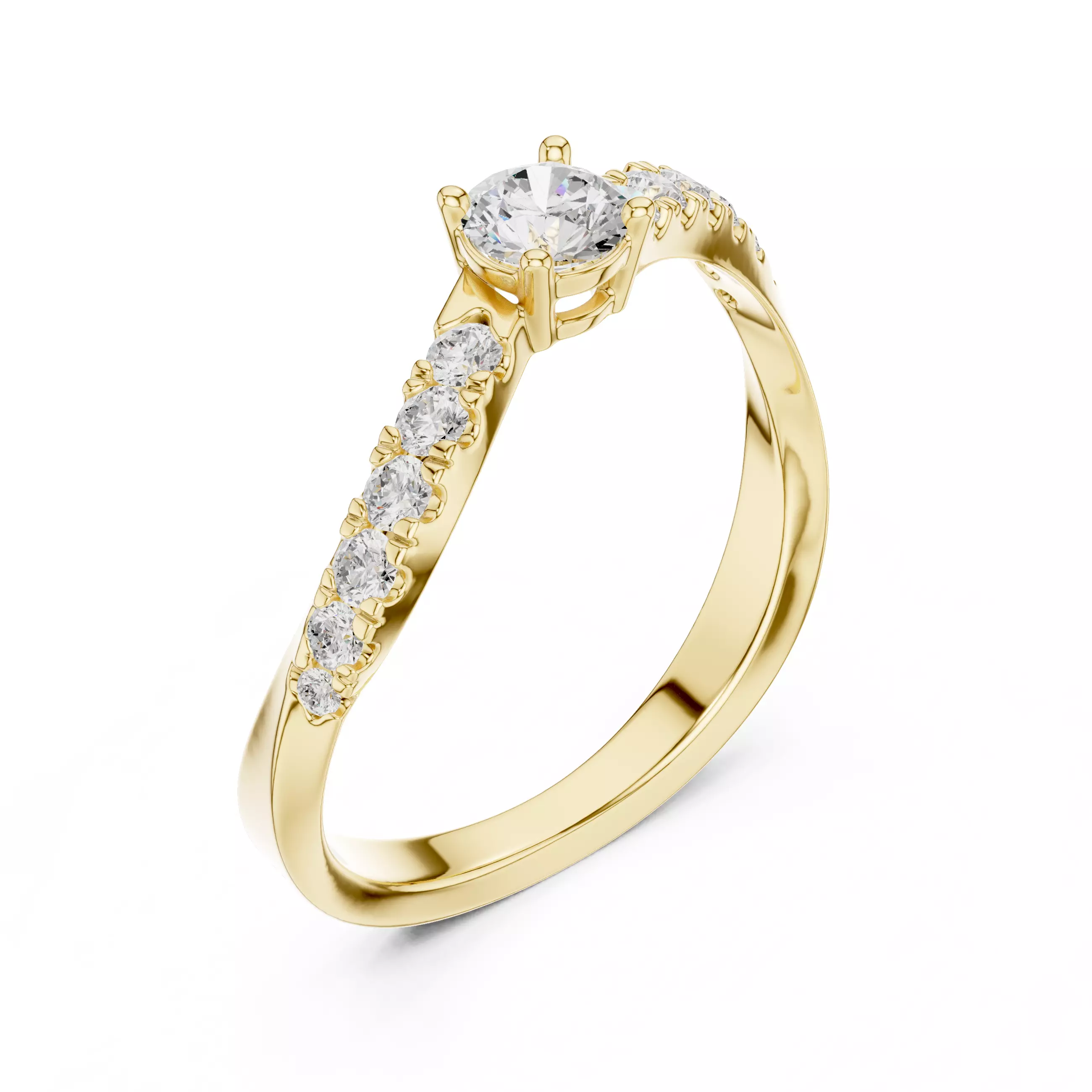 Round Cut Diamond Curve Engagement Wedding Ring 3DM STL Video 3D print model_7