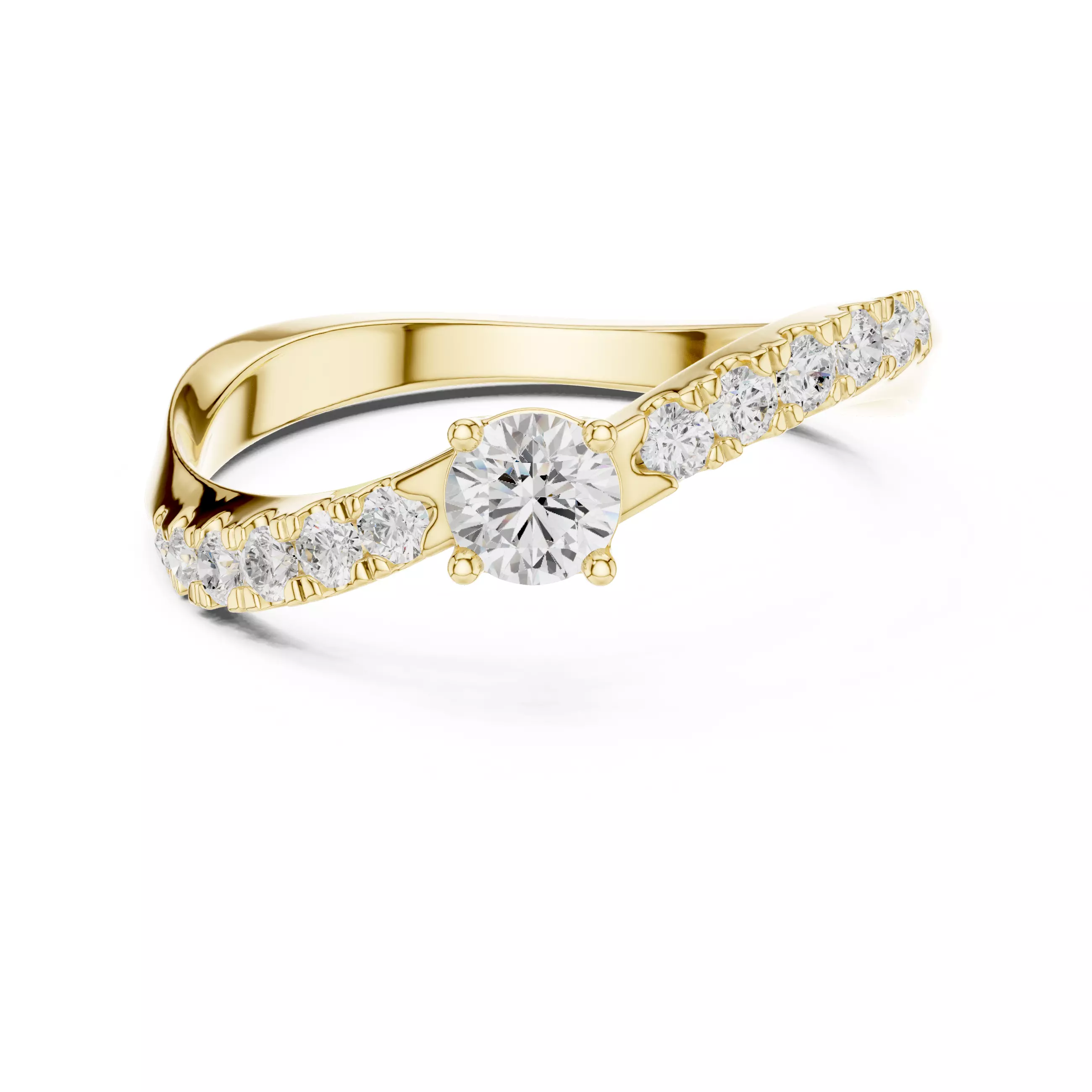 Round Cut Diamond Curve Engagement Wedding Ring 3DM STL Video 3D print model_1