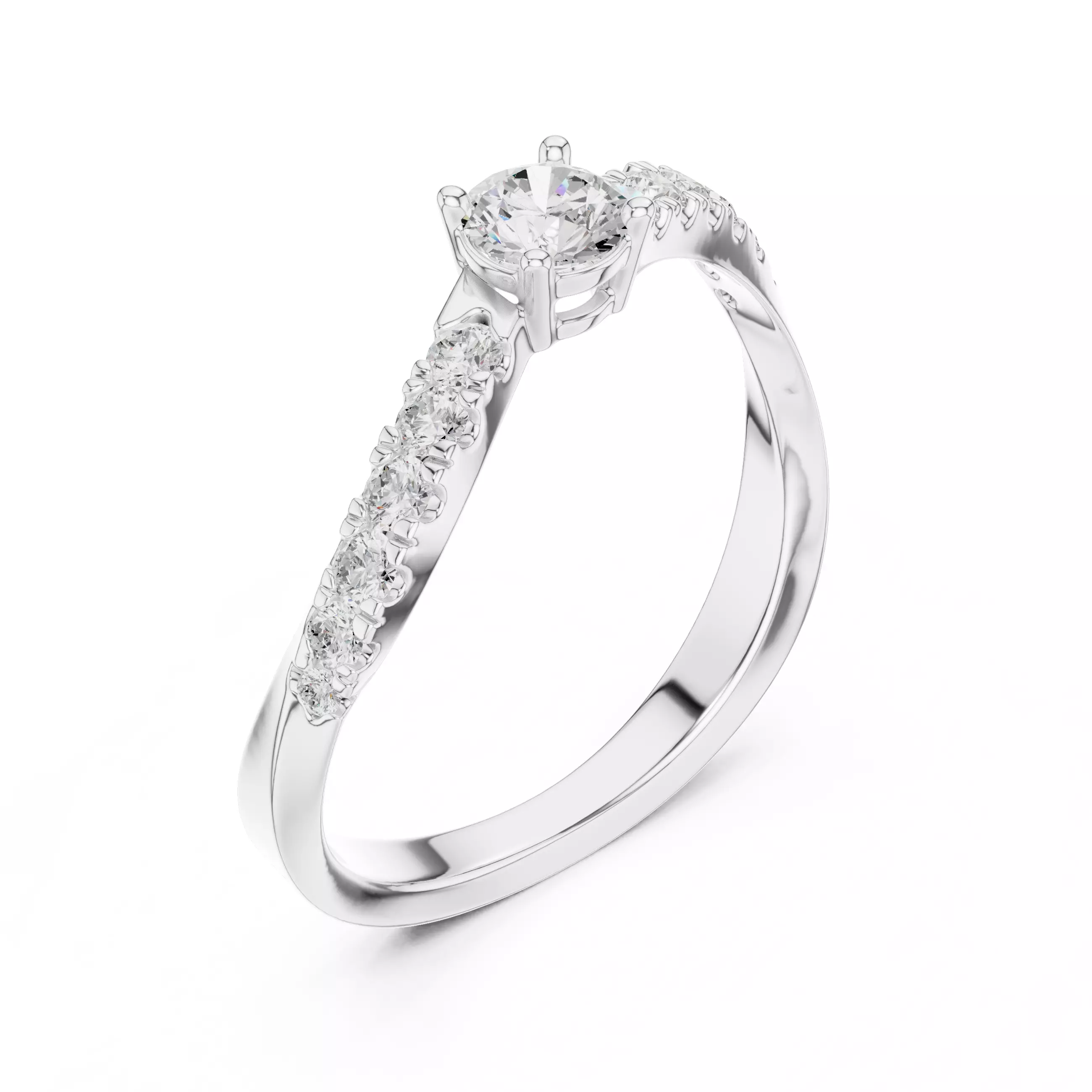 Round Cut Diamond Curve Engagement Wedding Ring 3DM STL Video 3D print model_10