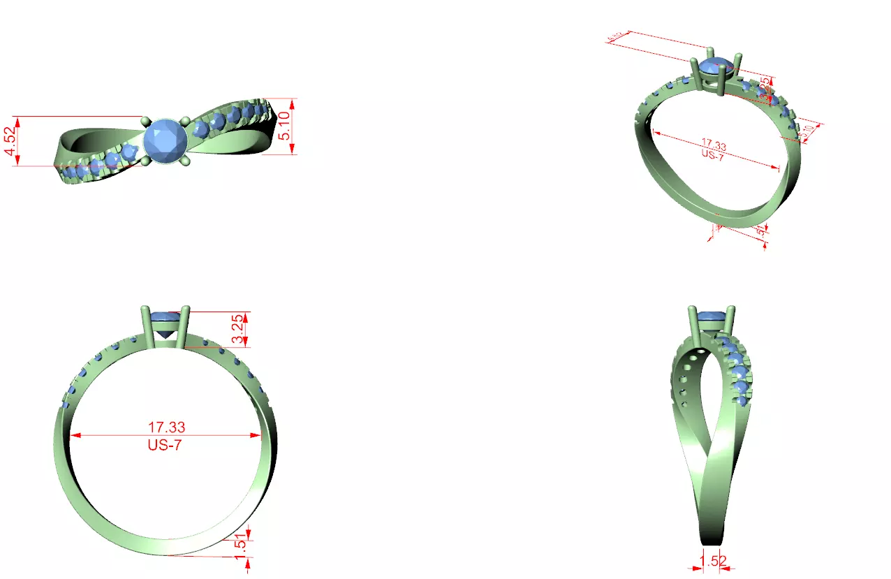 Round Cut Diamond Curve Engagement Wedding Ring 3DM STL Video 3D print model_12
