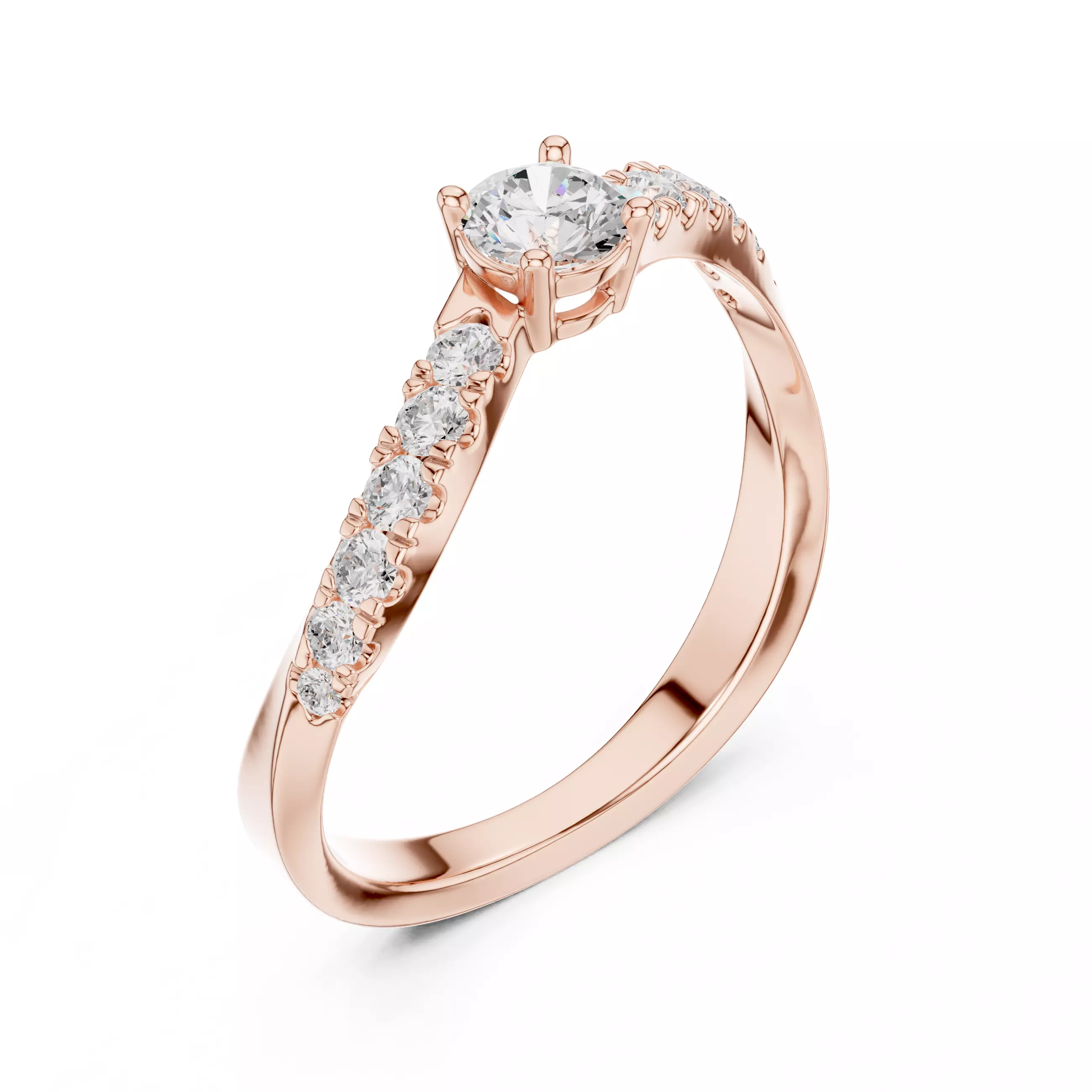 Round Cut Diamond Curve Engagement Wedding Ring 3DM STL Video 3D print model_4