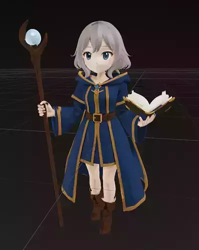 Anime Fantasy Mage Girl 3D Model Full Body OBJ STL GLB 3D model