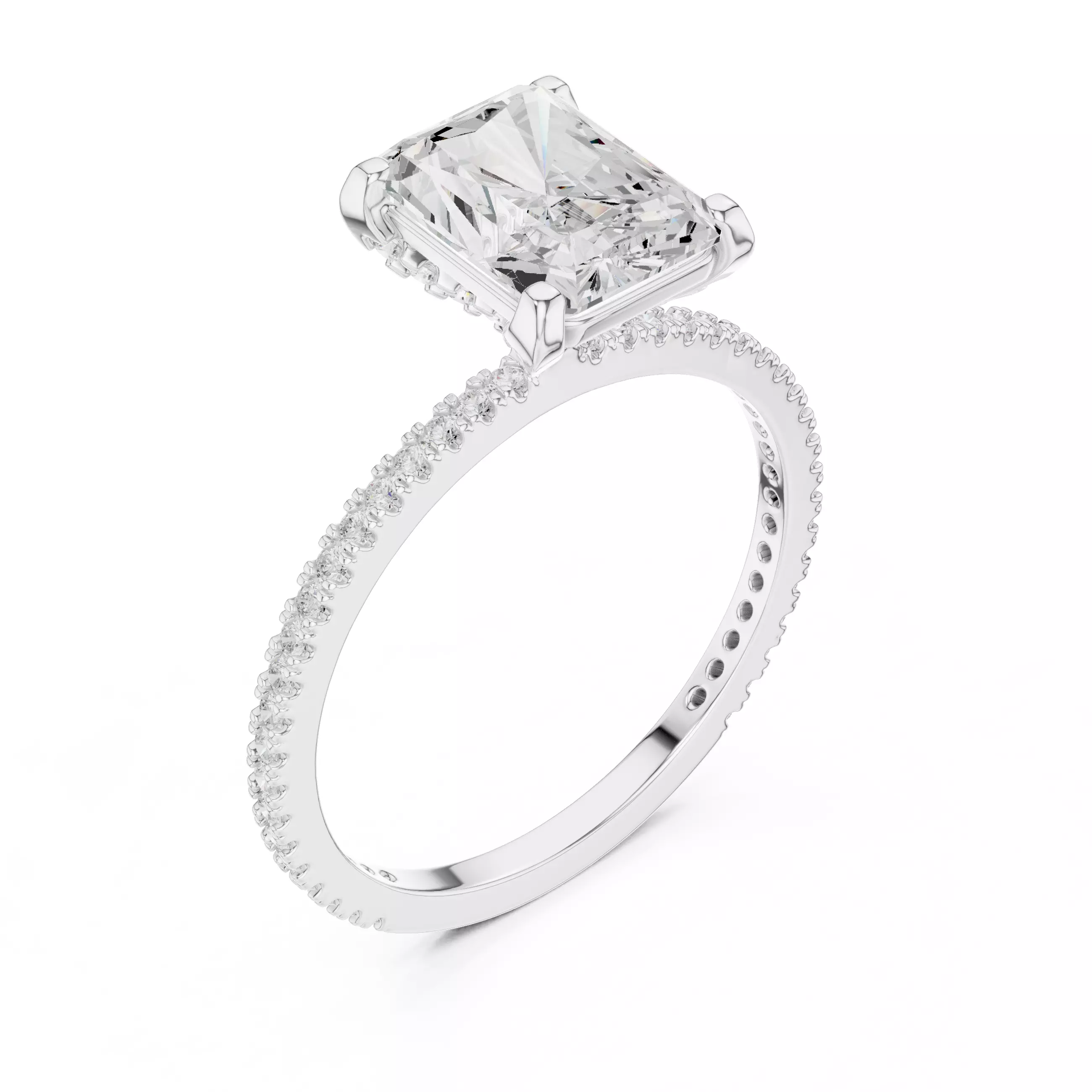 2CT Radiant Cut Diamond Engagement Wedding Ring 3DM STL Video 3D print model_10