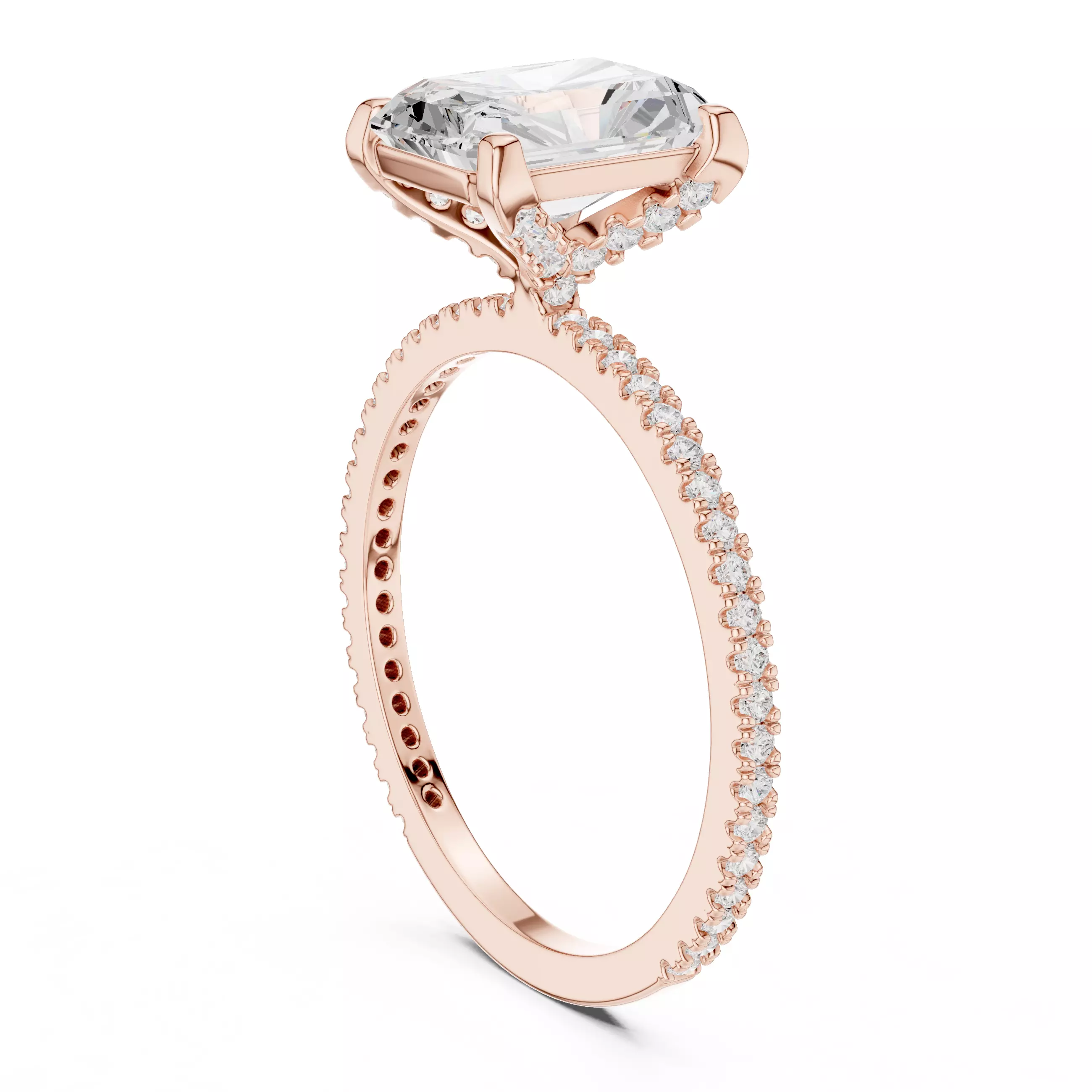 2CT Radiant Cut Diamond Engagement Wedding Ring 3DM STL Video 3D print model_3