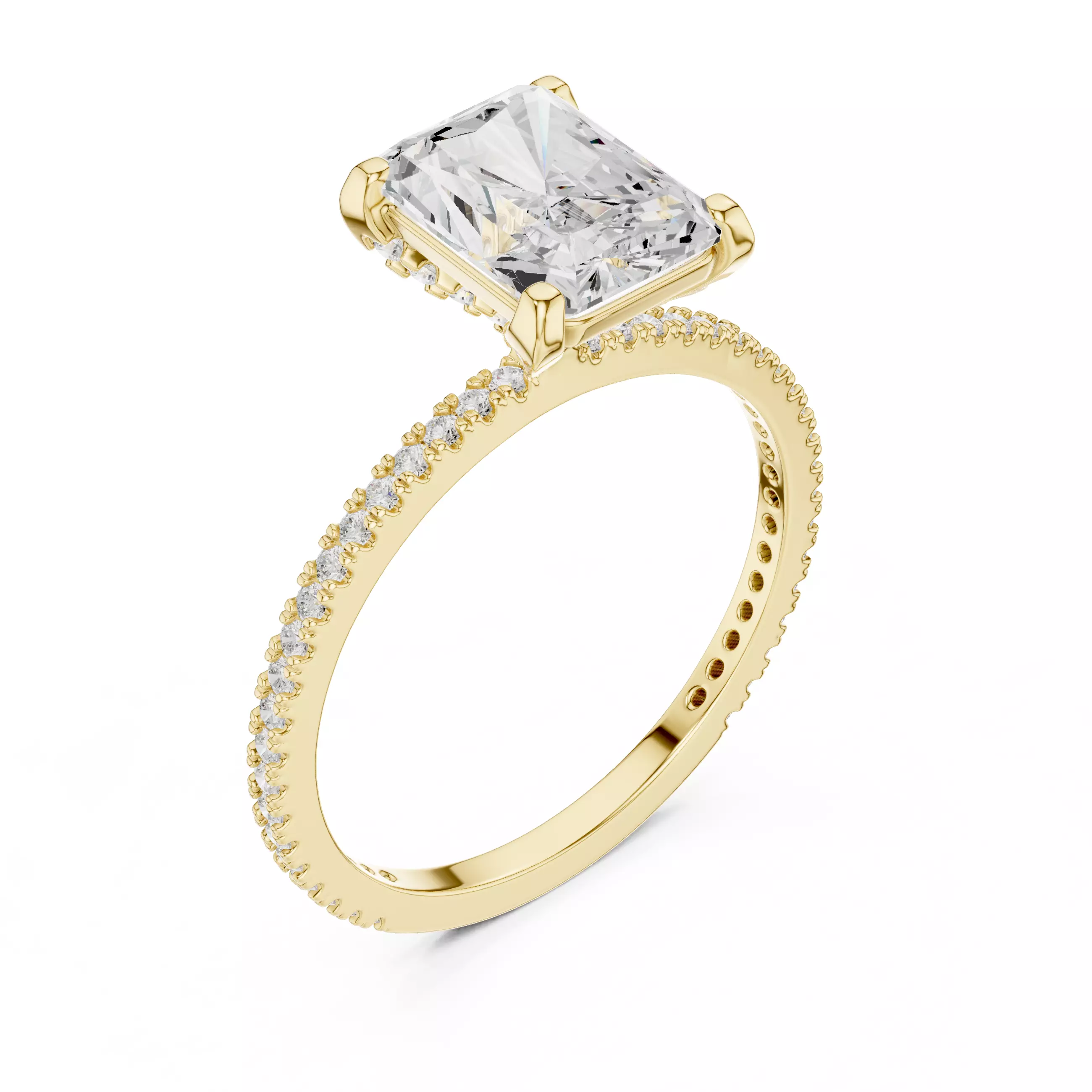 2CT Radiant Cut Diamond Engagement Wedding Ring 3DM STL Video 3D print model_7