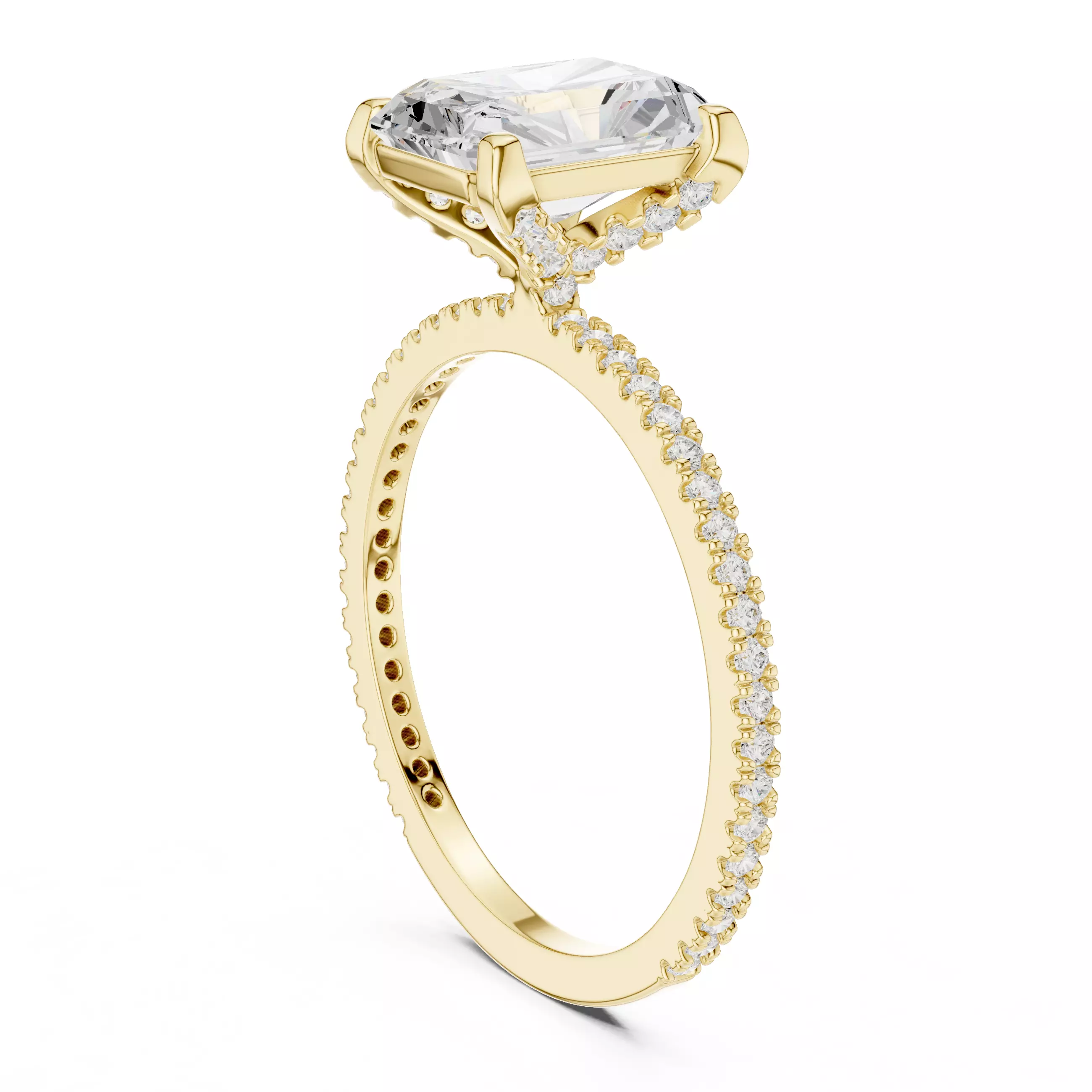 2CT Radiant Cut Diamond Engagement Wedding Ring 3DM STL Video 3D print model_6