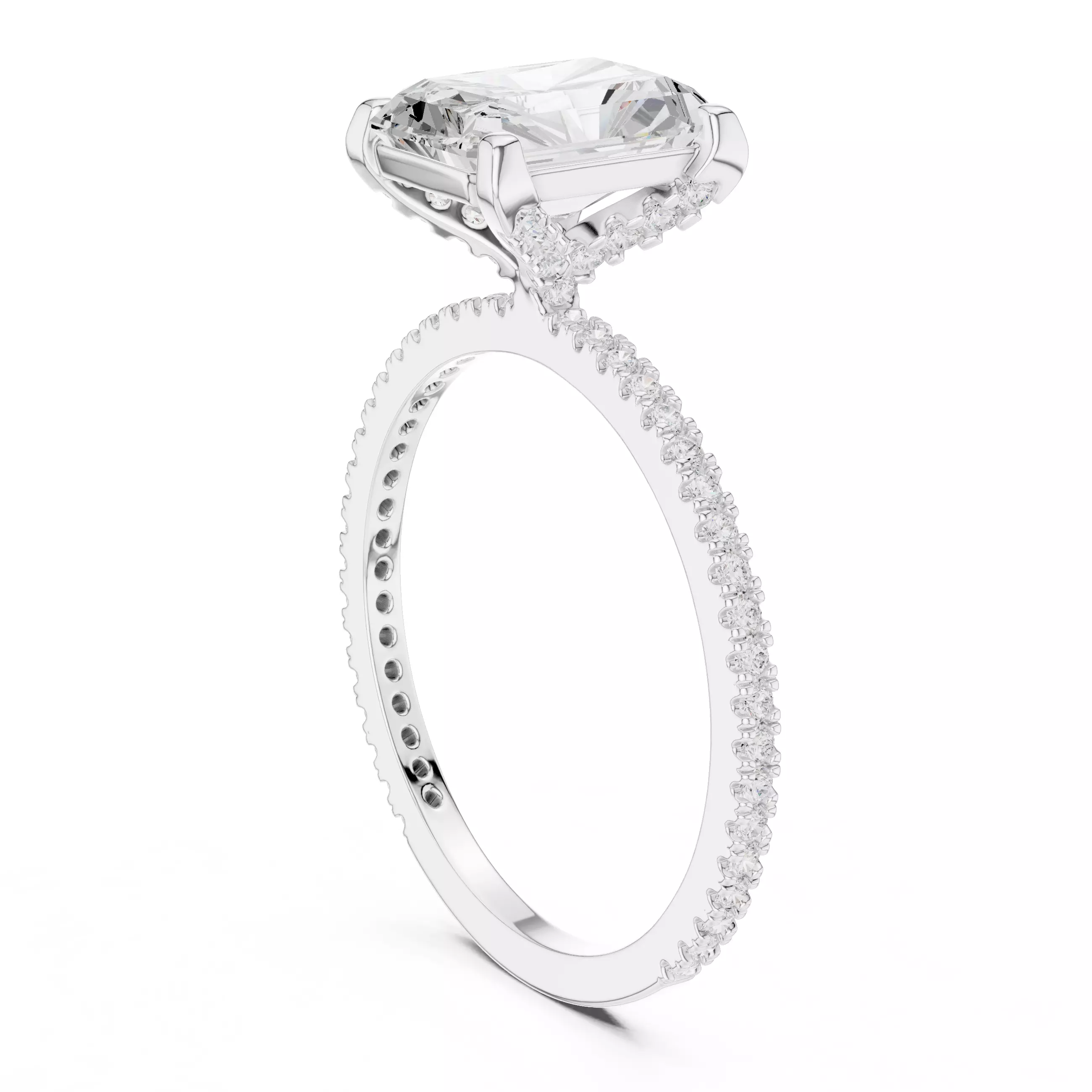 2CT Radiant Cut Diamond Engagement Wedding Ring 3DM STL Video 3D print model_9