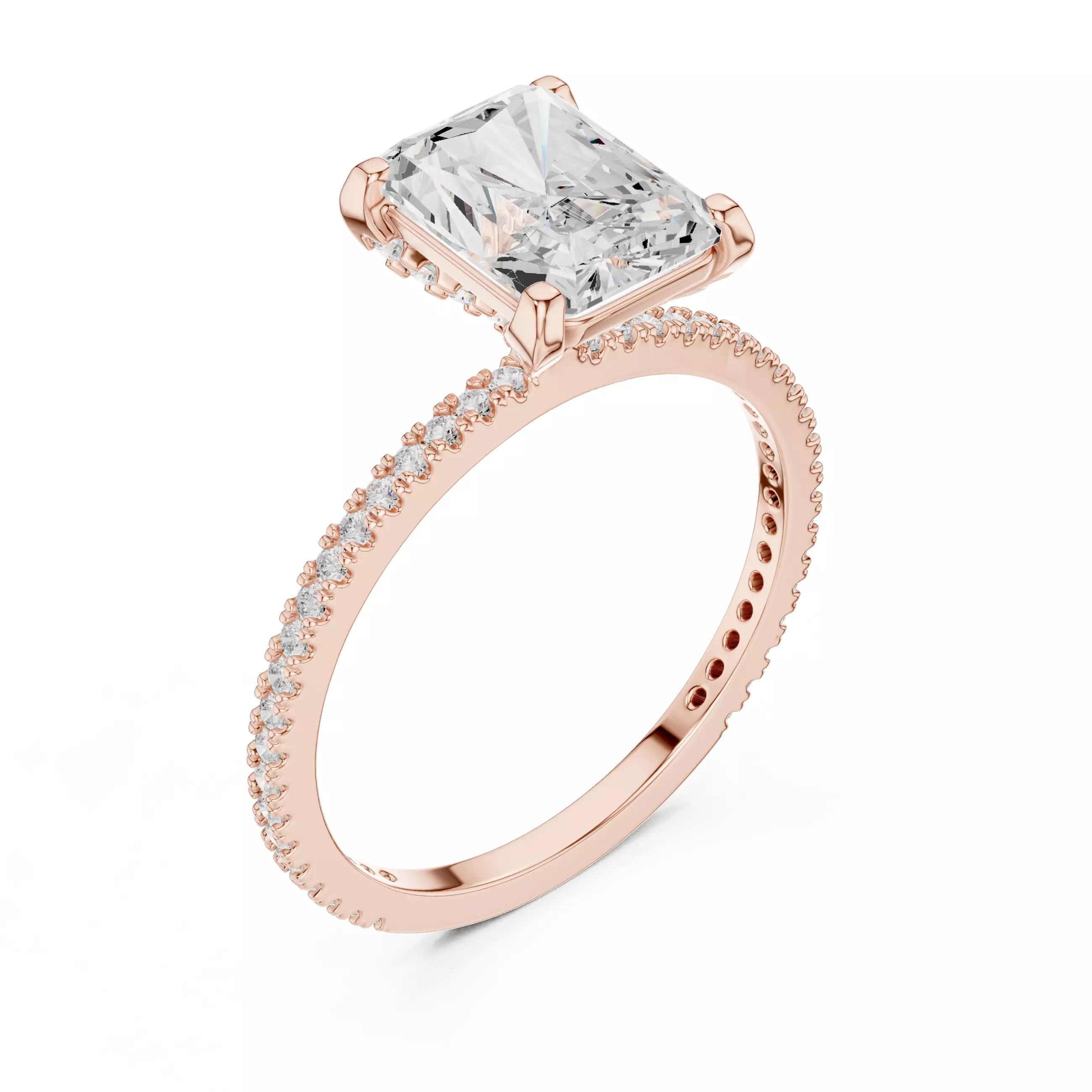 2CT Radiant Cut Diamond Engagement Wedding Ring 3DM STL Video 3D print model_4