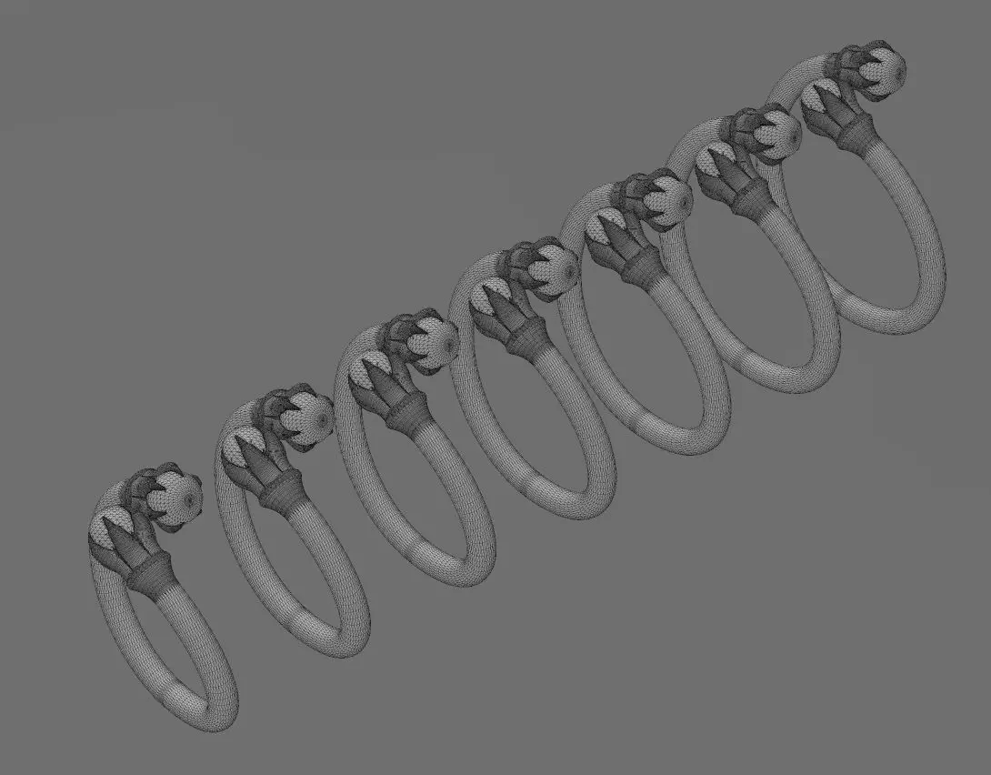 6 carved claw bead ends bypass band US sizes 5to11 3D print model_15